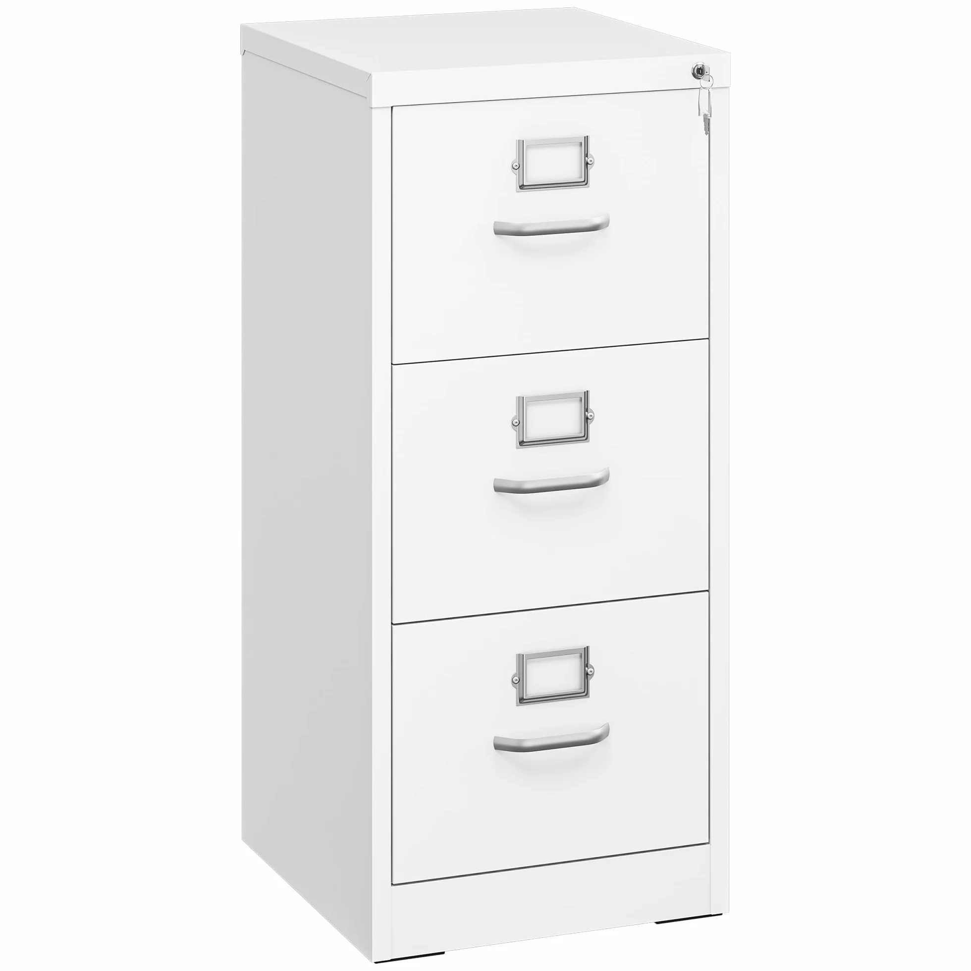 YITAHOME Archivador de 3 cajones, archivador vertical con cerradura para tamaño carta/legal/A4, cajones de almacenamiento antivuelco con ranura para tarjetas de taco para oficina en casa, blanco, 45,8