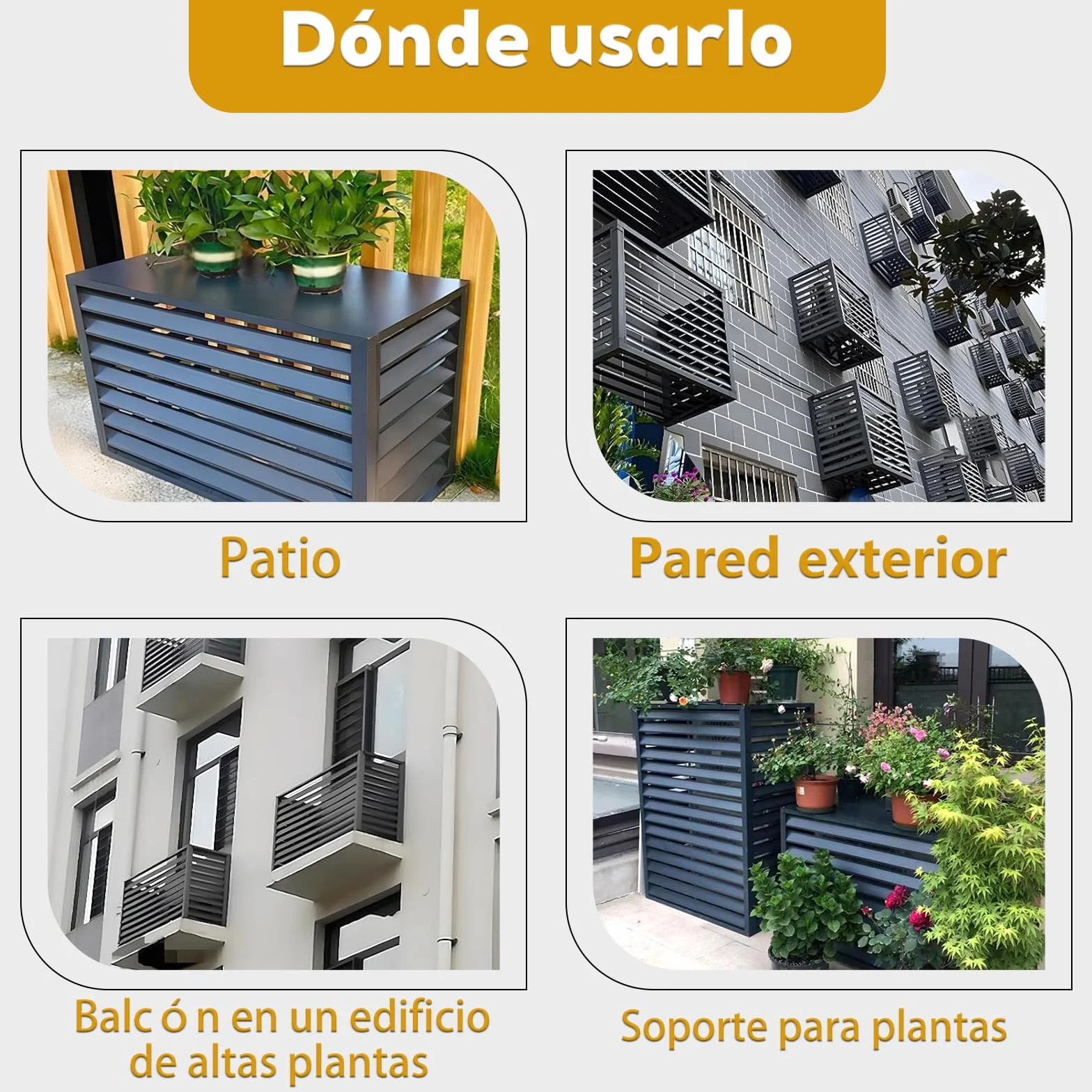 Valla de Privacidad Cubierta Aire Acondicionado Persiana Text Madera L100×W50×H70(1.5P) Exterior Rejilla Aluminio Resistente Óxido Reducción Ruido Soporte Plantas Decoración Elegante