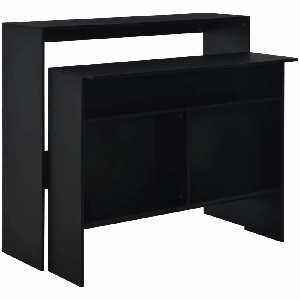 vidaXL Mesa Alta Cocina Bar 3 Estantes Doble Plegable Mesita Elevada Moderna Desayuno Estanterías Mueble Auxiliar Barra Vino Bebida Despensa Negro