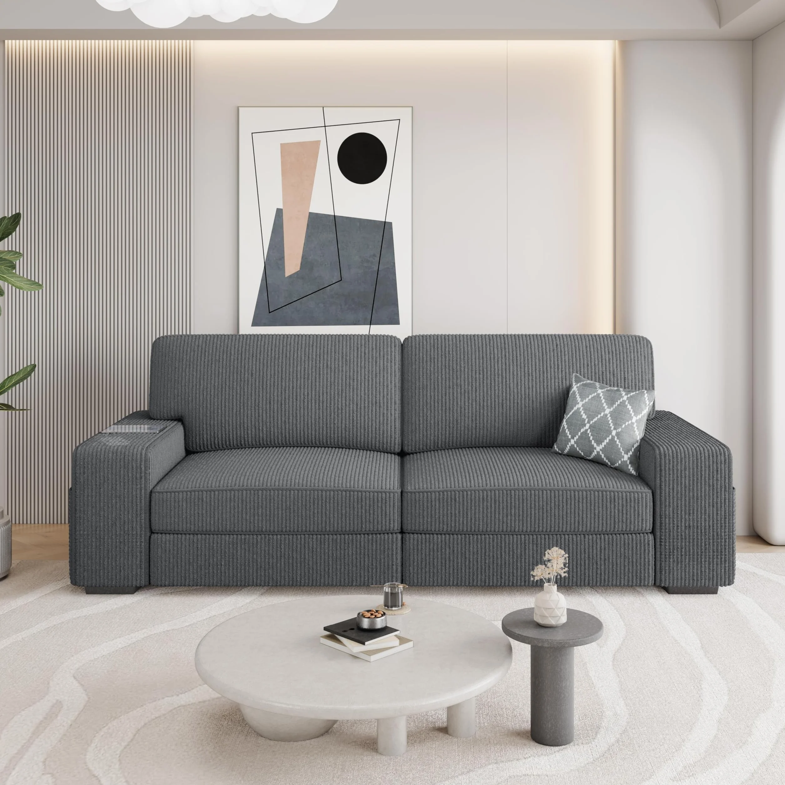Yaheetech Sofá de 2 Plazas Tapizado de Pana de 212 X 81 cm Sofá con Cojines Extraíbles Sofá Moderno con Reposabrazos Anchos Carga MAX 272 KG para Salón/Dormitorio/Sala de Estar Gris Oscuro
