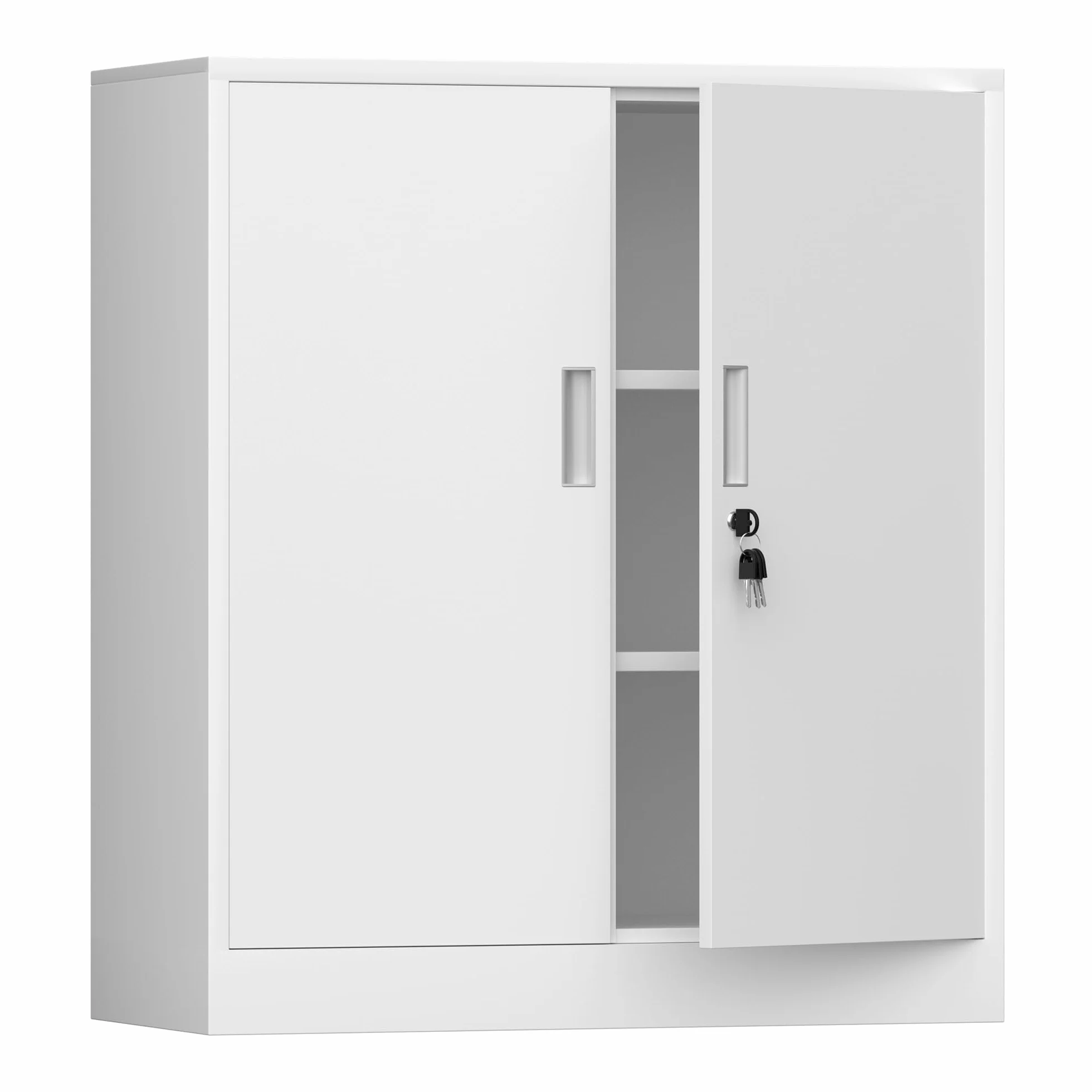 iJINGUR Armario de Metal para archivadores de Oficina, de Almacenamiento, de Metal con Puertas con Cierre y 2 estantes Ajustables 92 x 80 x 40 cm (Blanco)