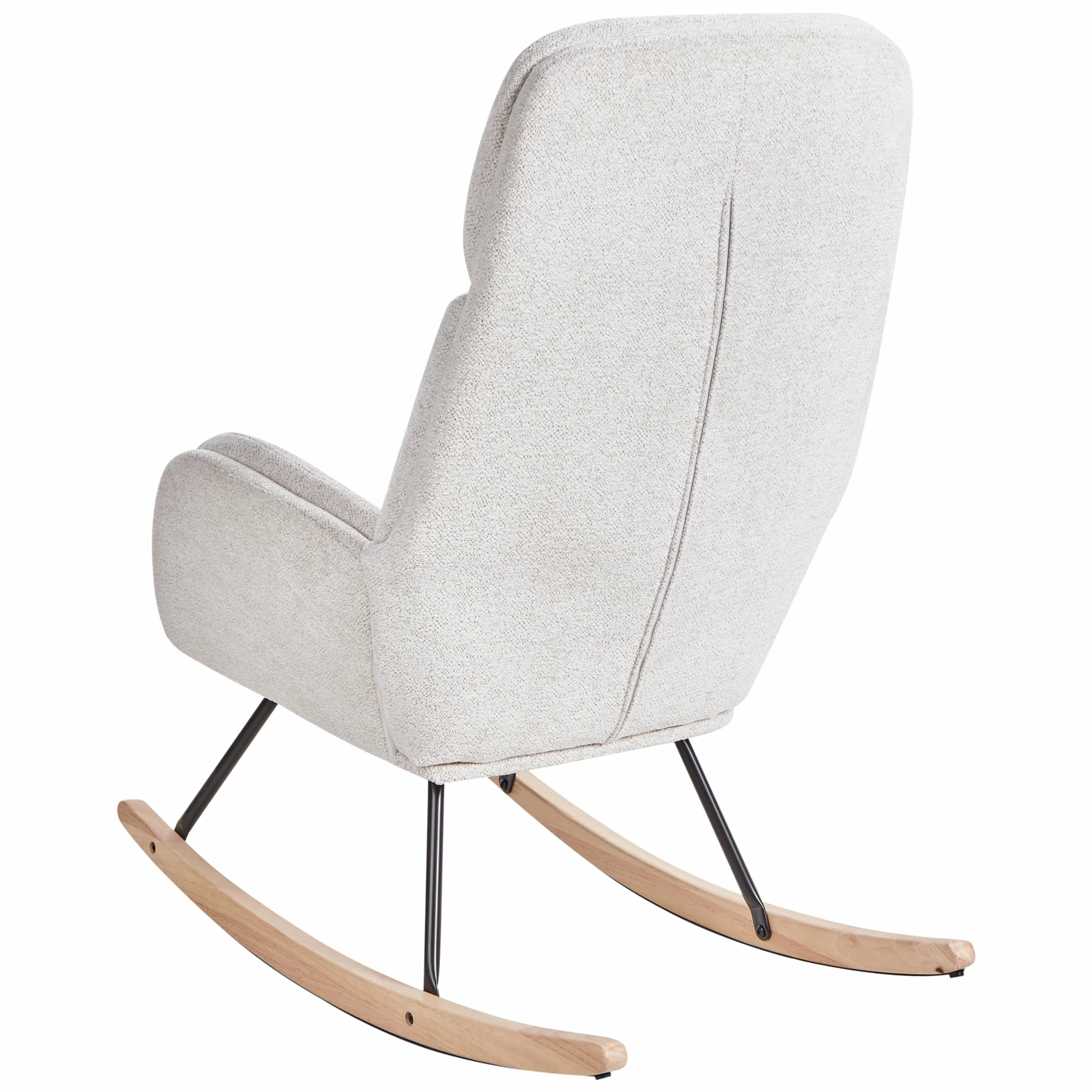 Beliani Silla Mecedora de Tela Asiento de poliéster Patas de Metal Patines de Madera diseño Moderno Blanco Crema Kvelia