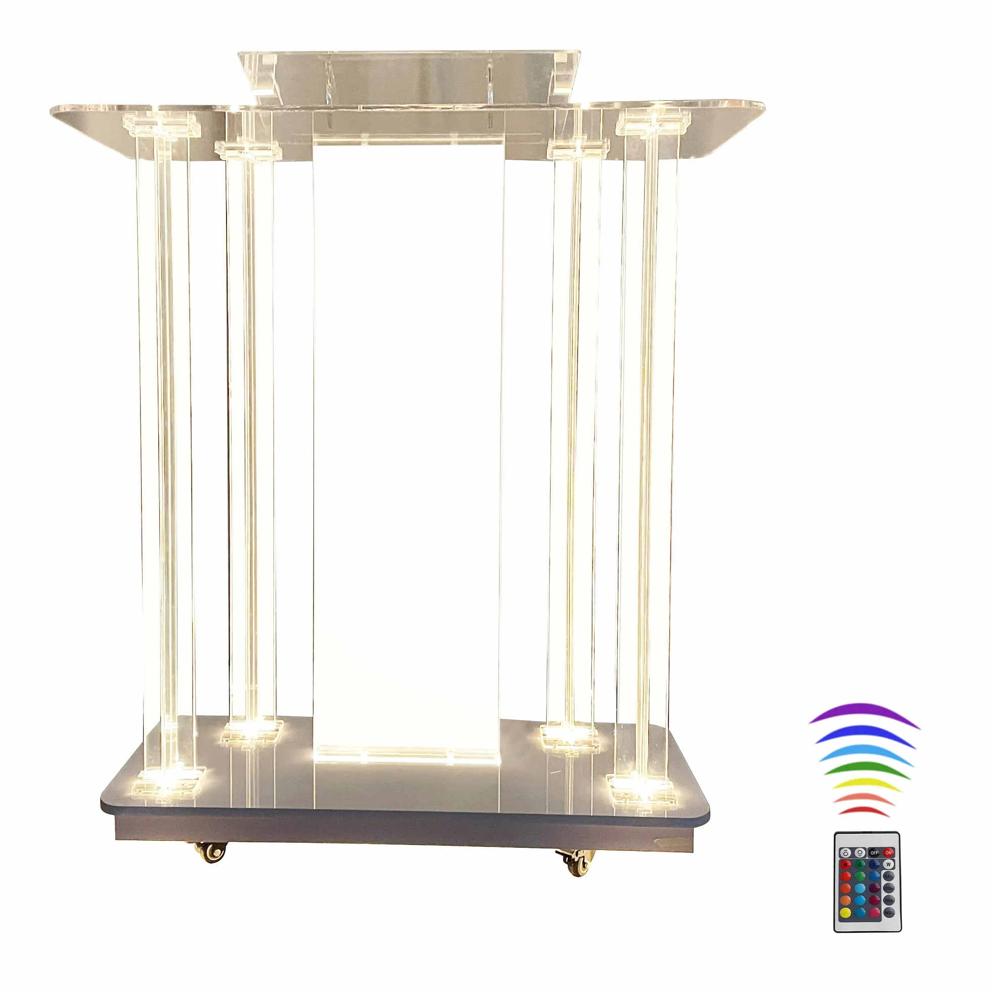 Púlpitos de acrílico con Luces LED, podio de 40,9" de Alto, Lujoso podio de acrílico con Ruedas y Plataforma de Lectura, púlpito de pie con Ruedas para discursos, aulas, Iglesias