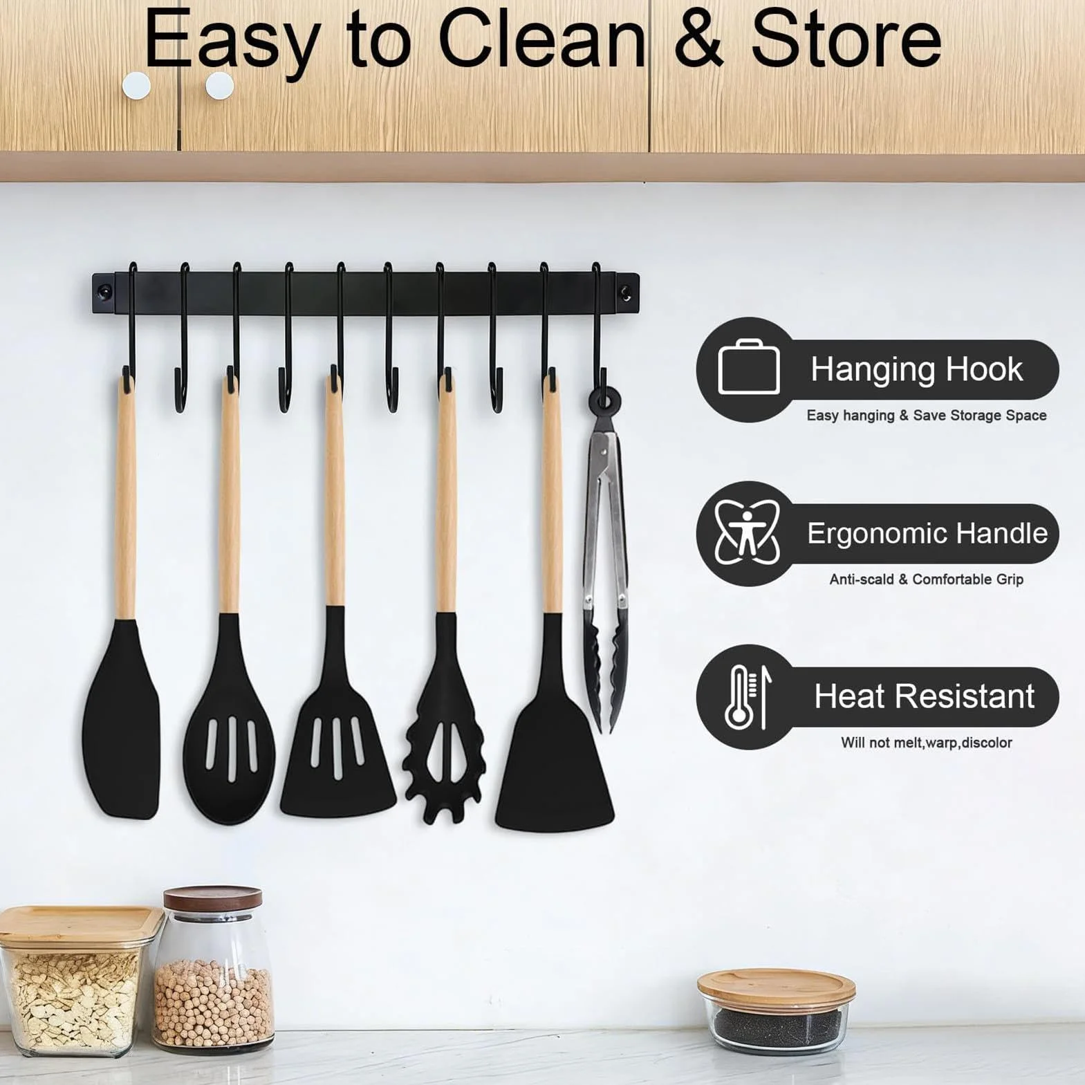 Utensilios De Cocina Kit 19 Piezas En Silicona Antiadherente Resistente Al | Juego Utensilios Con Soporte Almacenamiento Para Interior Casa Mostrador Encimera Apartamento Familia Doméstico