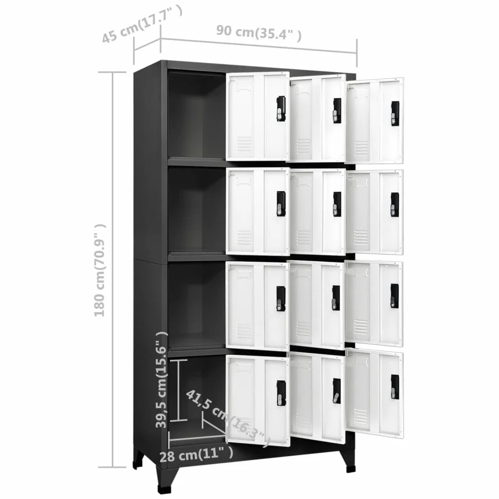 Brokky Taquillas metalicas Taquillas Vestuario 12 Puertas con Llave para Colegios y Oficinas-Antracita y Blanco-con 12 cerraduras