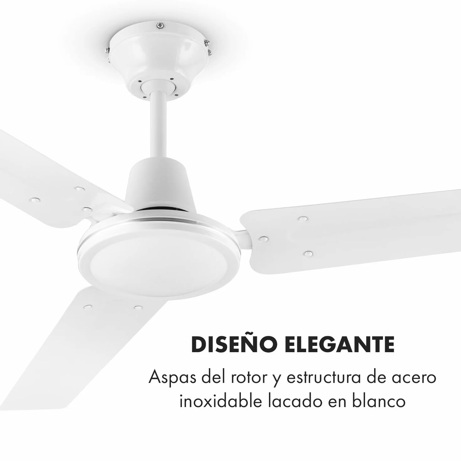Klarstein Spin Doctor - Ventilador de techo, 3 aspas, Diámetro: 48" / 122 cm, Caudal de aire: 9963 m³/h, 56 W, 3 velocidades, Control de pared independiente, Cuerpo: acero inox., blanco