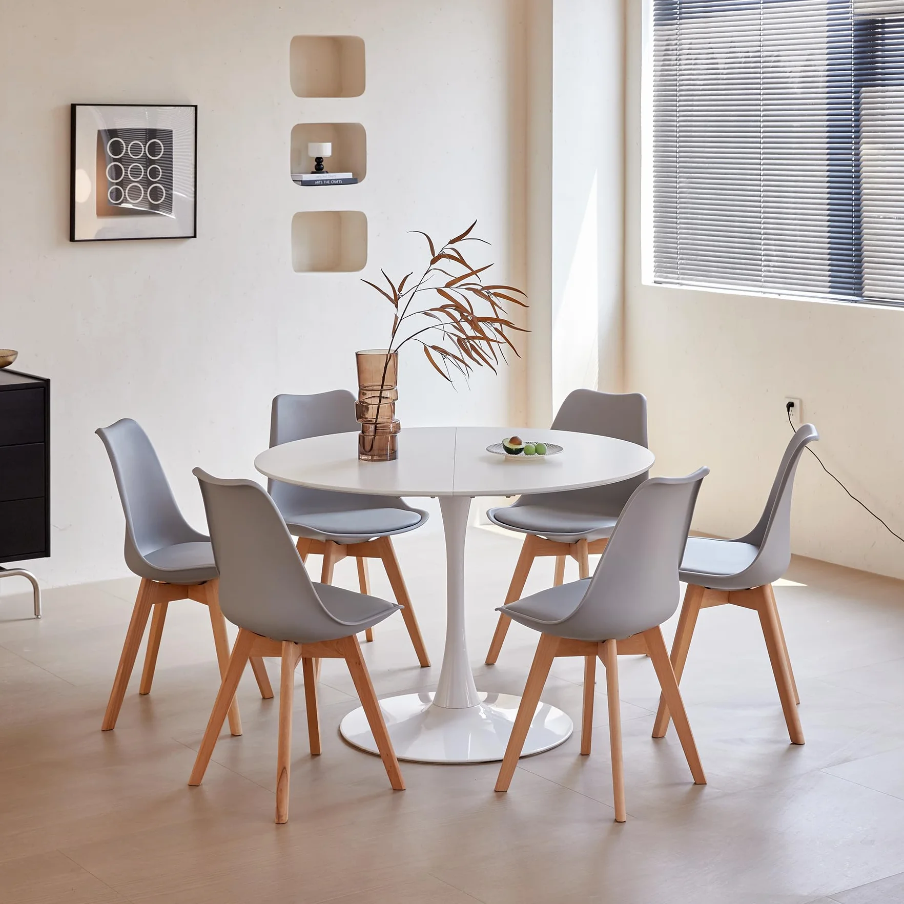 Juego de 6 Sillas de Comedor, Patas de Madera Maciza, Cojín de Silla Extraíble, Silla de Cocina, Silla Moderna (Gris-6)