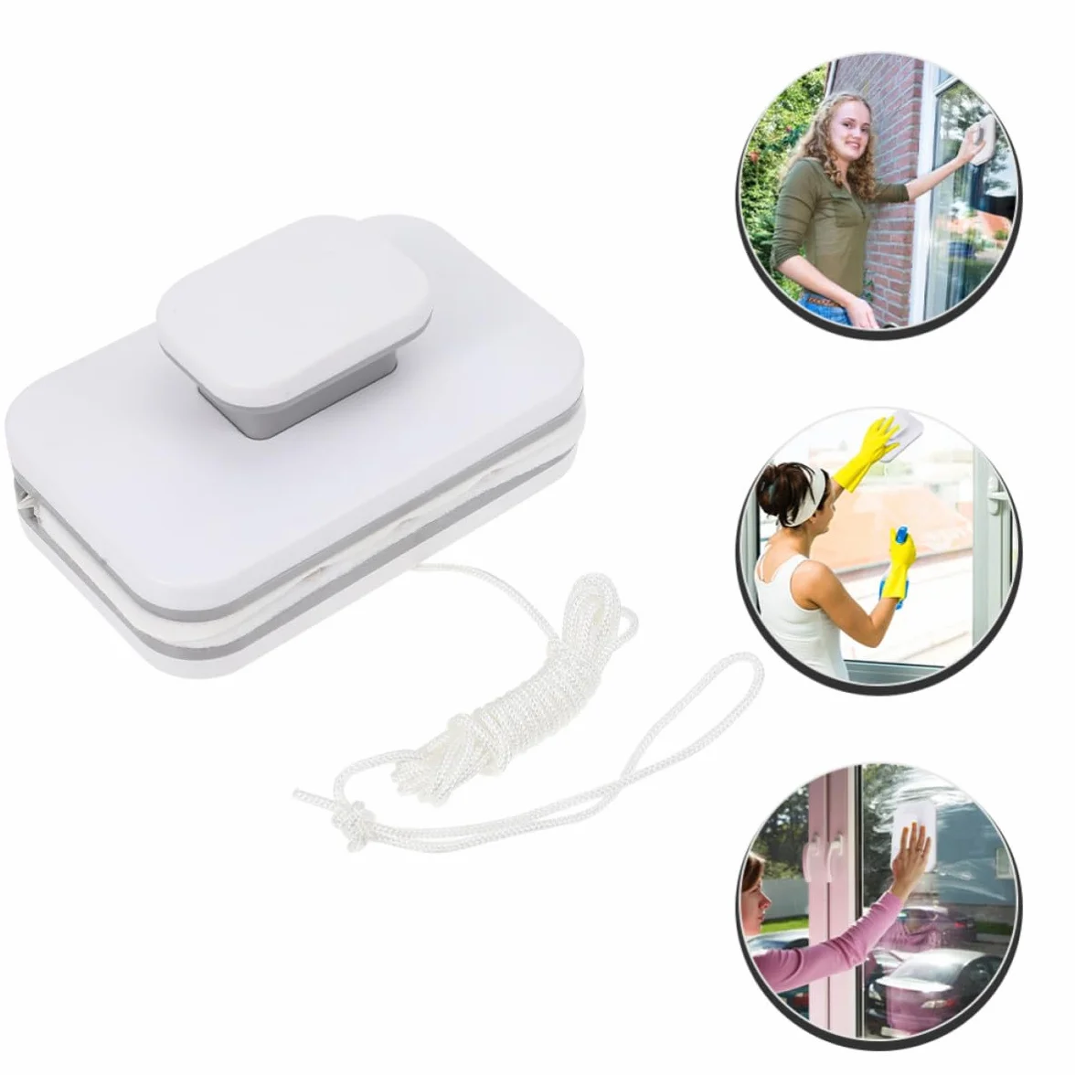 ERINGOGO Limpiacristales Magnético Doble Cara con Succión Fuerte Limpiador de Ventanas para Exteriores Accesorio de Limpieza para Cristales Cinta de Resistente y Paño Absorbente