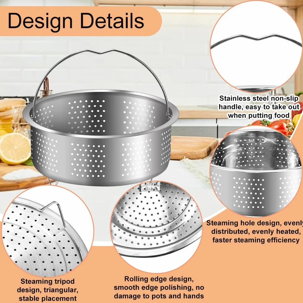 Cesta para cocinar al vapor de acero inoxidable 304, 20 cm, multifuncional