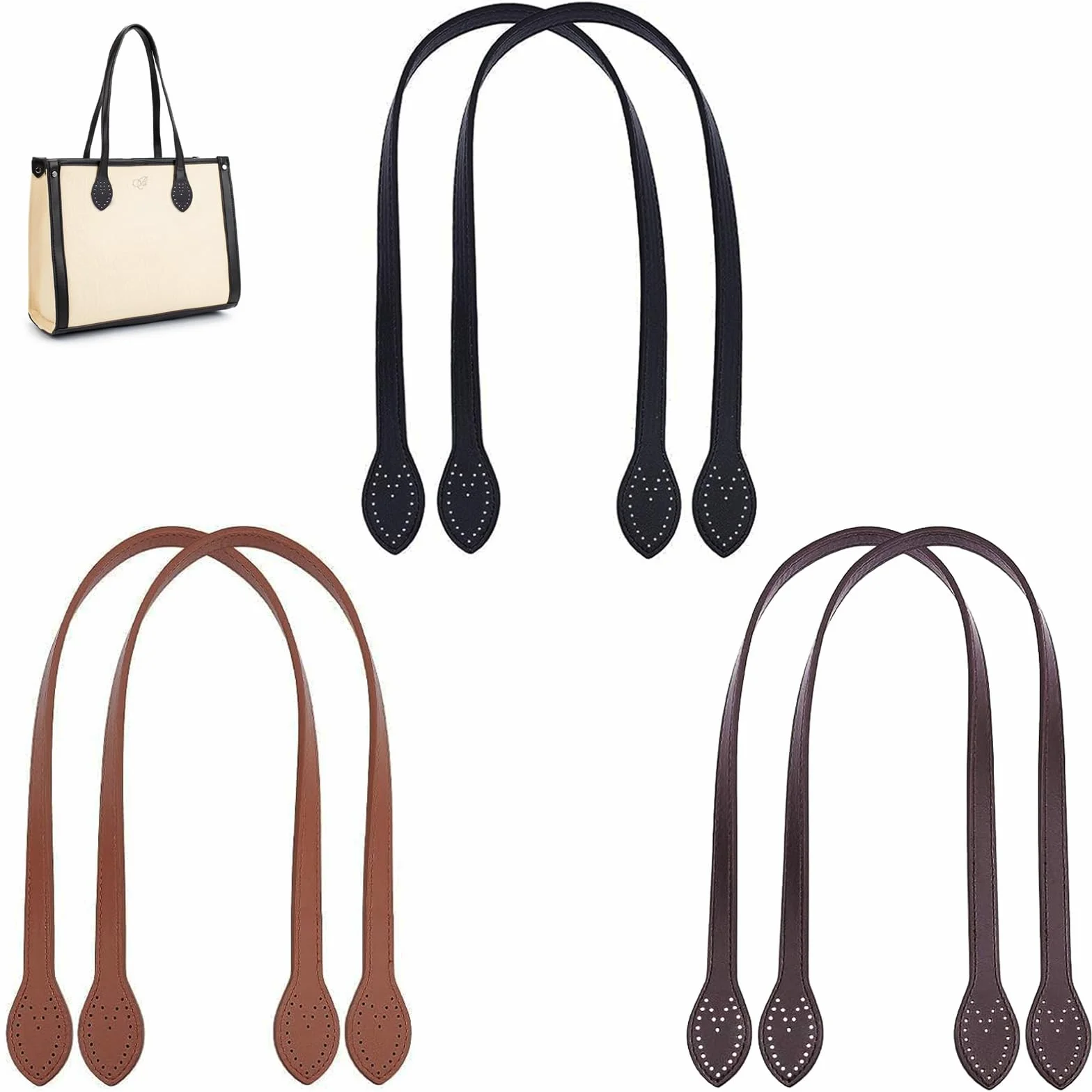 6 Piezas Correas de Cuero para Bolsos, Manijas de Cuero, Correa de Hombro, Fabricación de Monederos, 3 Colores