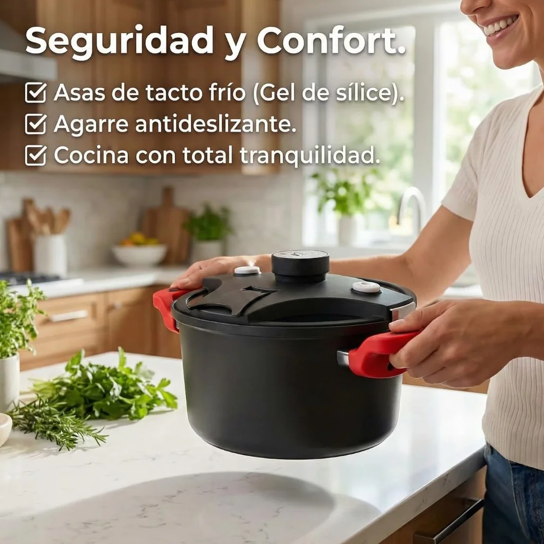Vital Tools Olla de Cocción Lenta 5L, 8 Comensales, 105°C, Compatible Gas Eléctrica Inducción, Antiadherente