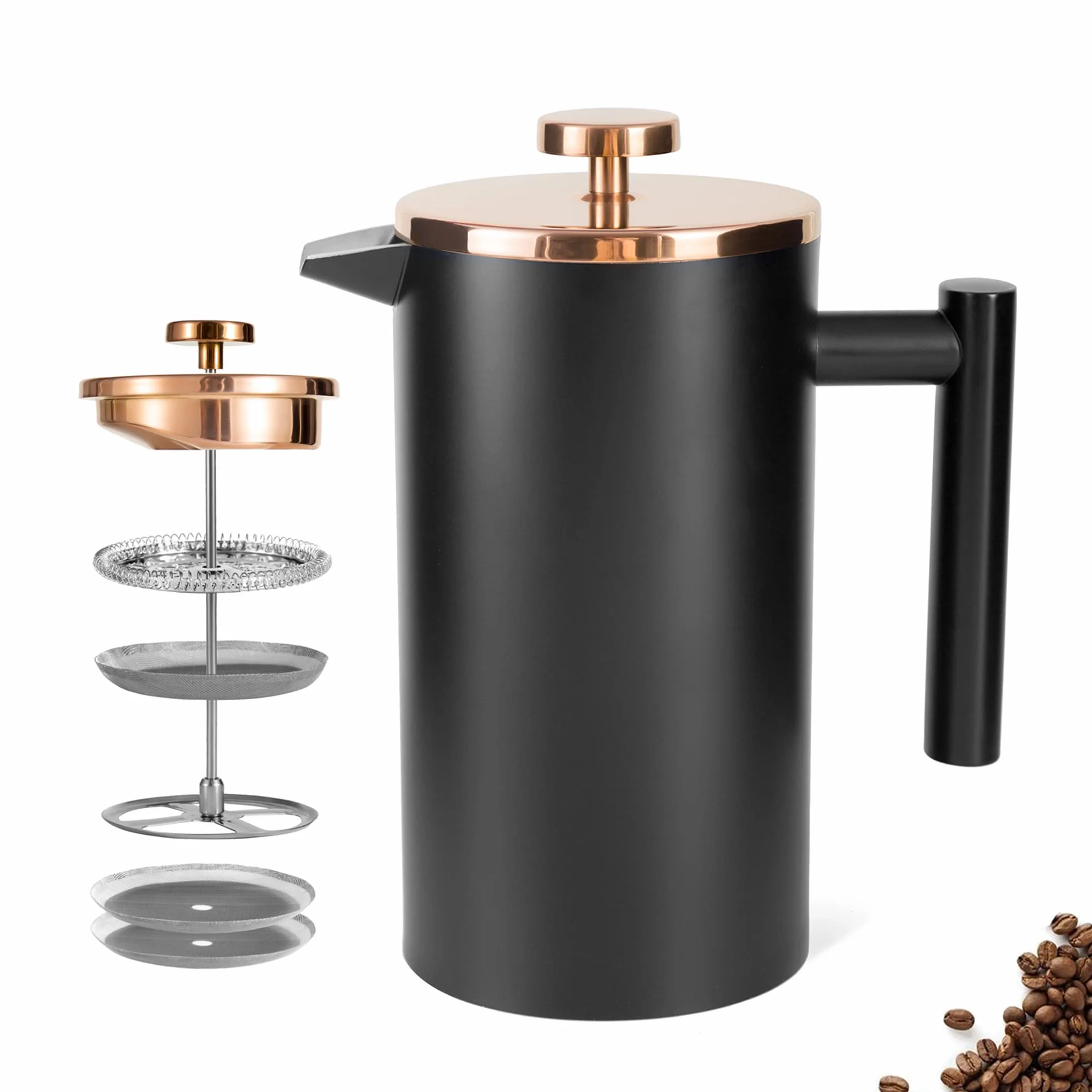 French Press CT-003-P - Prensa francesa de acero inoxidable, 52 onzas, color negro