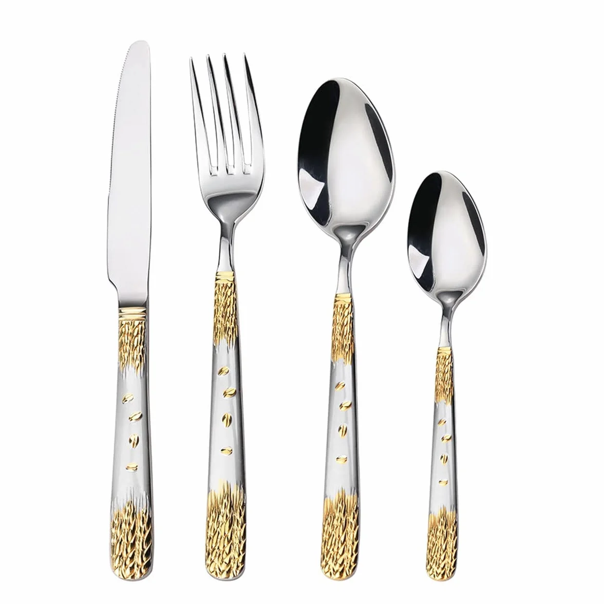 Cubiertos Plateados Y Dorados para 12 Personas, Juego De Cuchara, Tenedor Y Cuchillo De 60 Piezas, Juego De Cena Elegant Life, Cubiertos Aptos para Lavavajillas. (Servicio De Banquete para 16)
