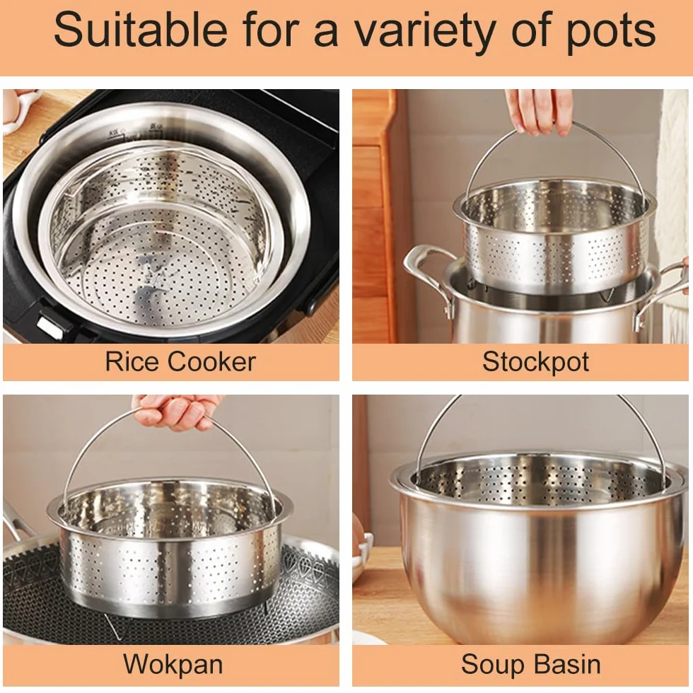 Cesta para cocinar al vapor de acero inoxidable 304, 20 cm, multifuncional