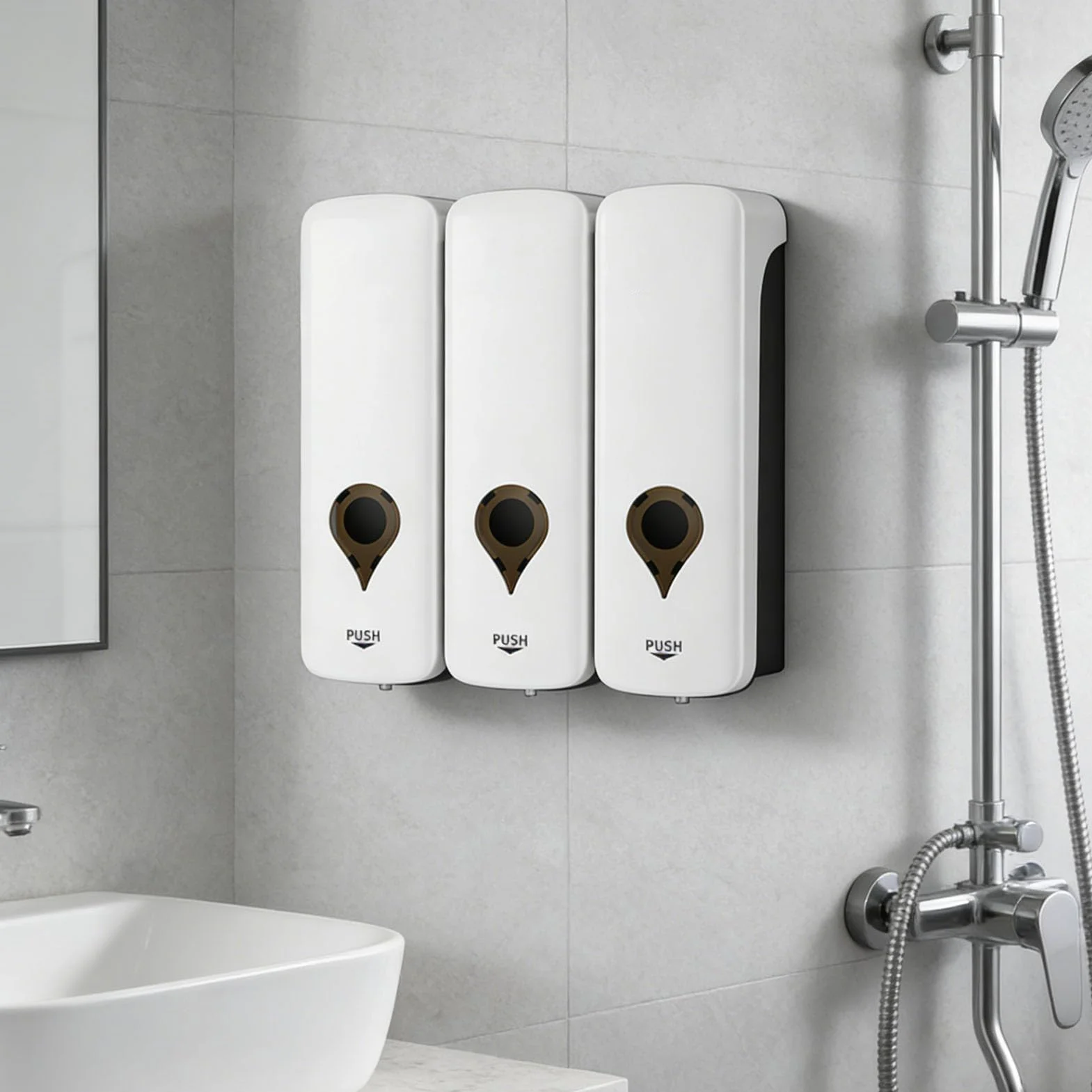 Jenngaoo Dispensador de jabon Manual de Pared 3x200ml, con Bomba antigoteo de plastico ABS Recargable para Bano Cocina