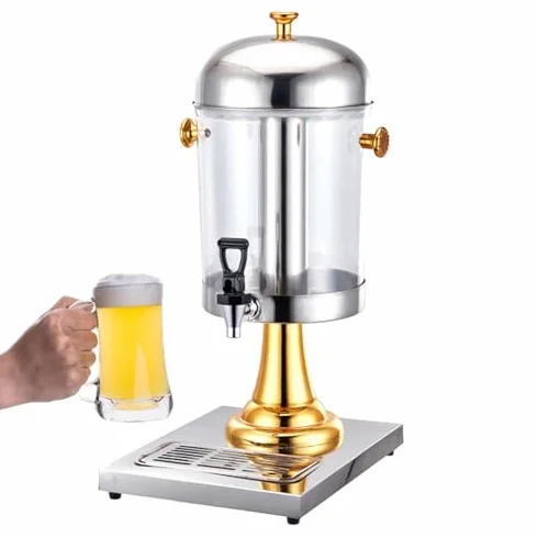 Dispensador de bebidas de acero inoxidable con grifo, dispensador de bebidas de gran capacidad, dispensador de jugo sellado, para desayuno, bufé, bares, hoteles, dorado, 8 L