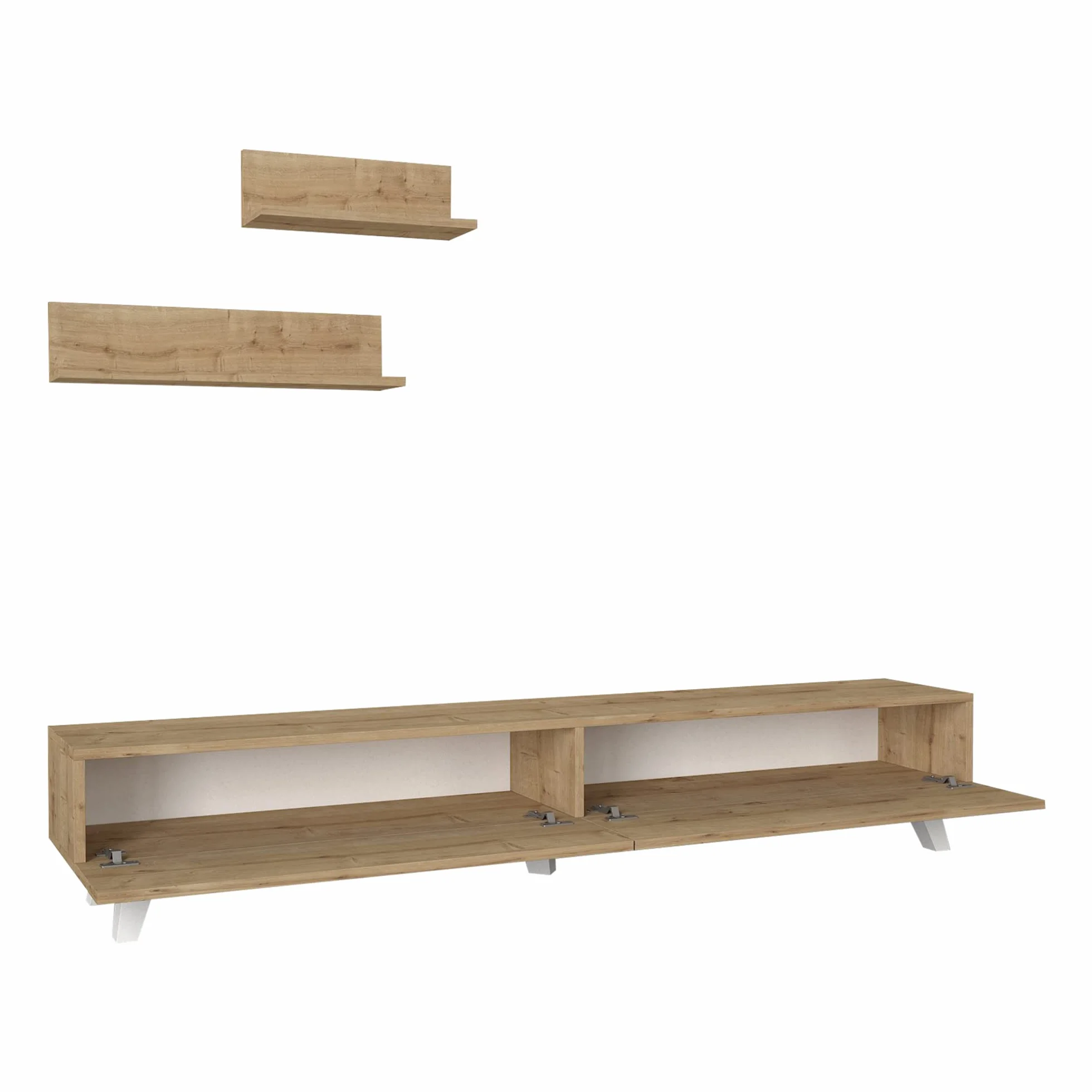 [en.casa] Juego de Mueble Salon Decorativo Mesa TV con 2 Estantes de Pared Modulos Salón Aglomerado 180 x 31 x 33 cm - Roble