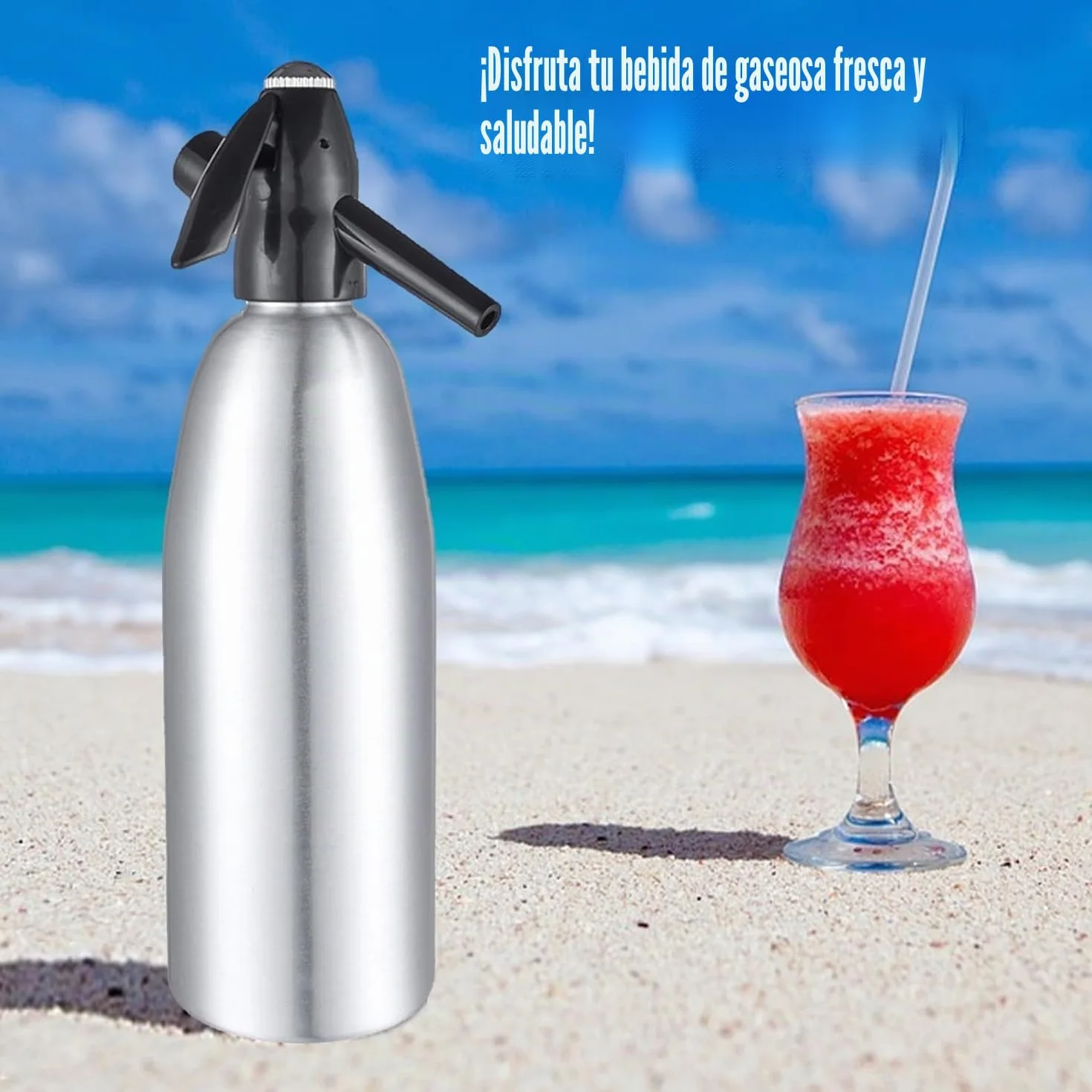 1L Botella de Sifón de Soda Profesional Aleación de Soda Soda Carbonatada Seltzer Creador de agua con regulador de presión para bebidas de jugo Cóctel(Silver)