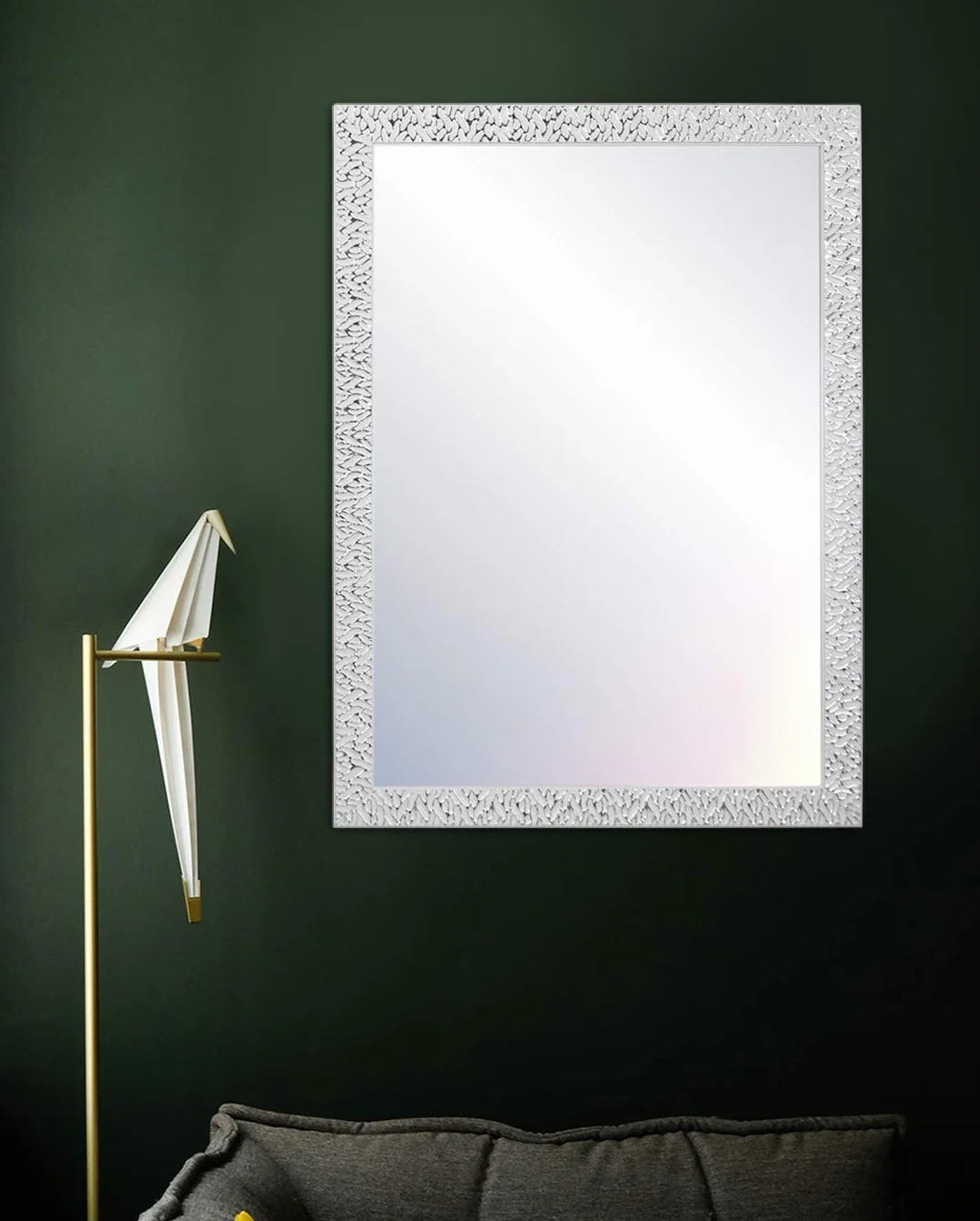 CHELY INTERMARKET MOD156 Espejo De Pared Cuerpo Entero Blanco Raya Plateado Estilo Decorativo 50x70cm Rectangular Marco Relieve Perfil Plano para Salón Dormitorio Oficina Fabricado En España