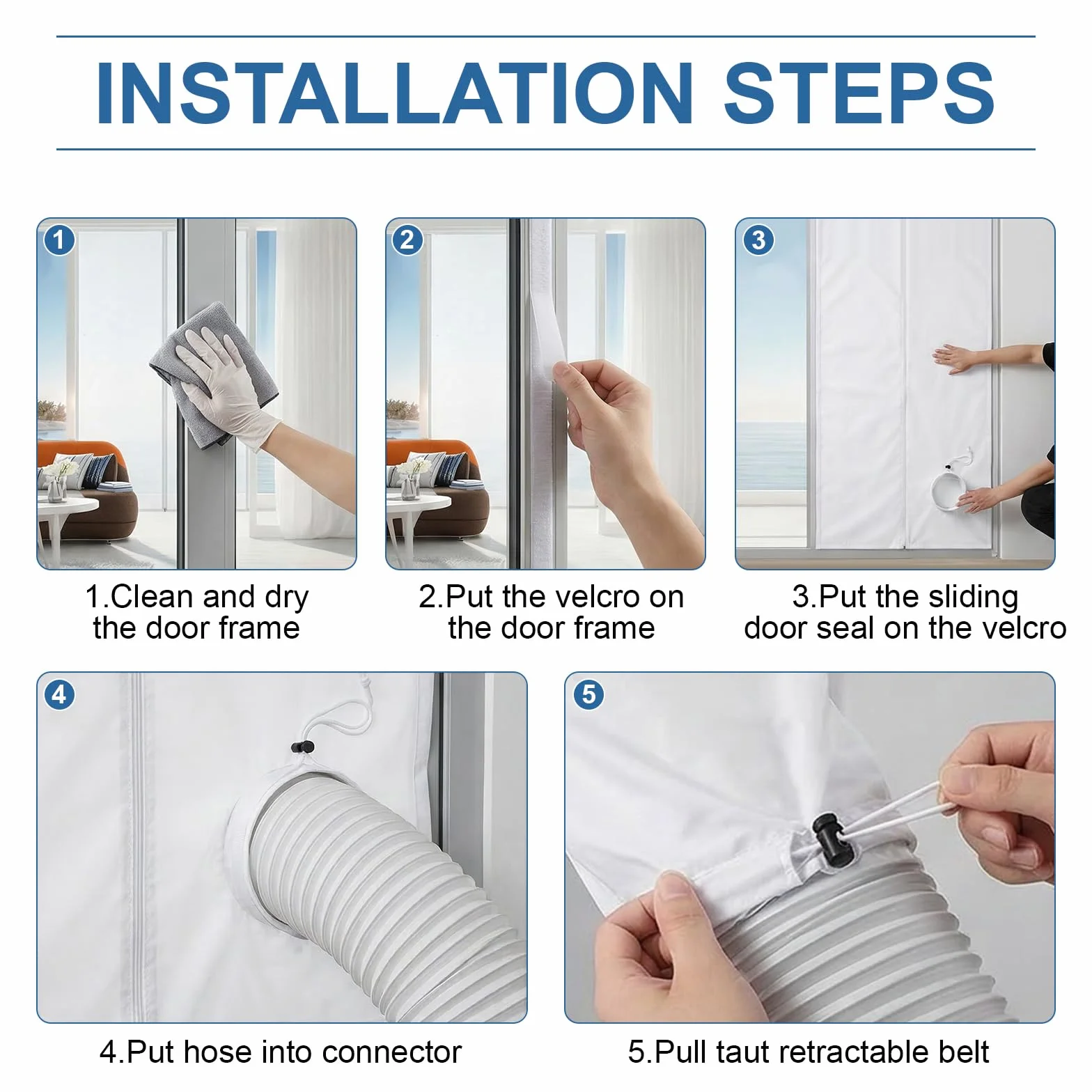 Ninonly Kit Puerta Corredera Aire Acondicionado Portatil con Cremallera 7m Velcro Fácil Instalación,Bloquea el Aire Caliente para Aires Acondicionados Portatil para Puertas (100x210cm)