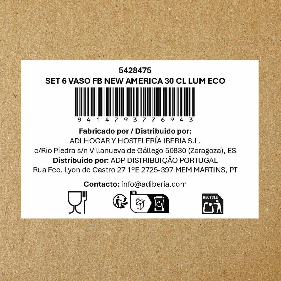 Luminarc New America Set 6 Vaso Bajo Vidrio Eco 30cl