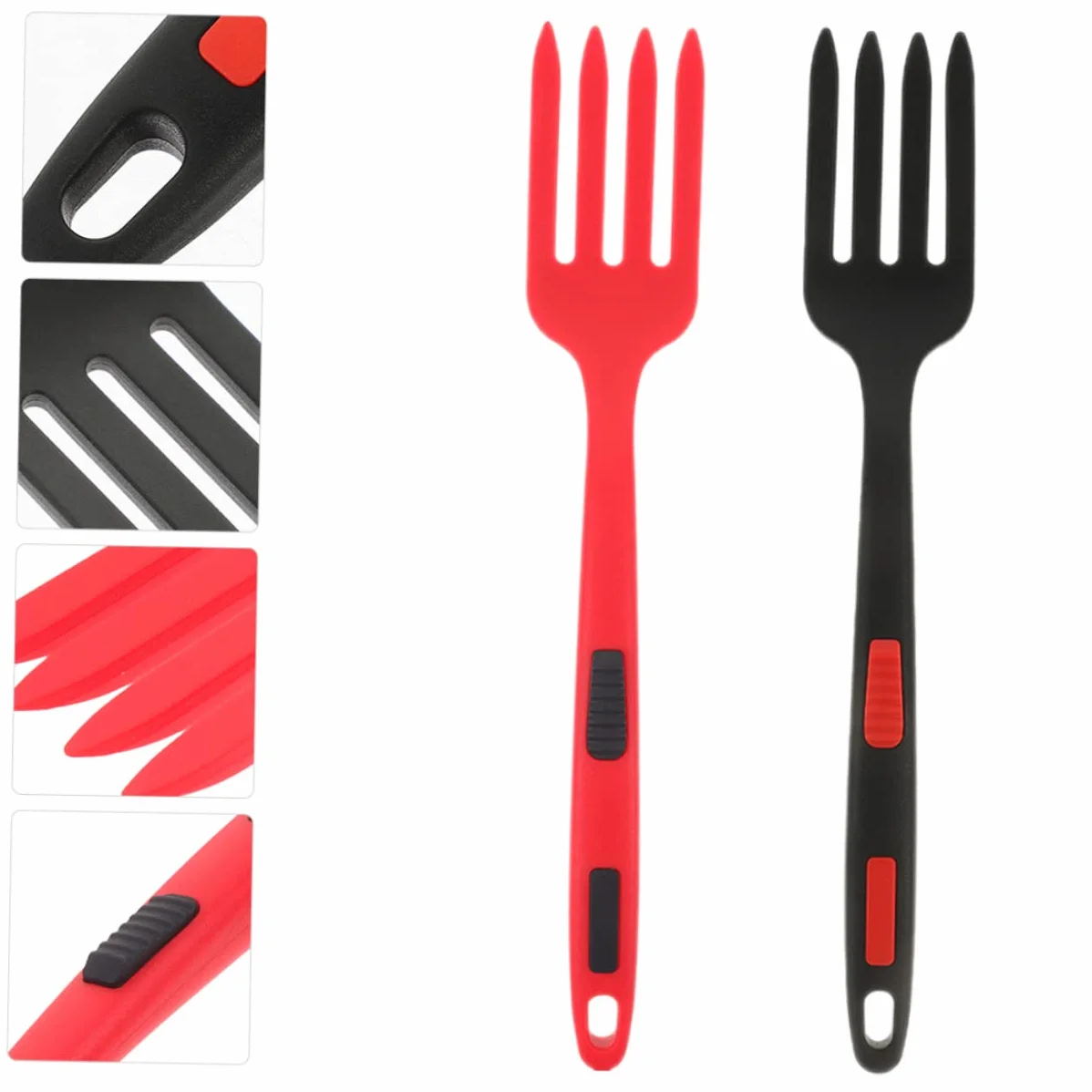 Zerodeko 2 piezas Tenedor de Silicona Reutilizable para Ensaladas Utensilio de Cocina Negro y Rojo