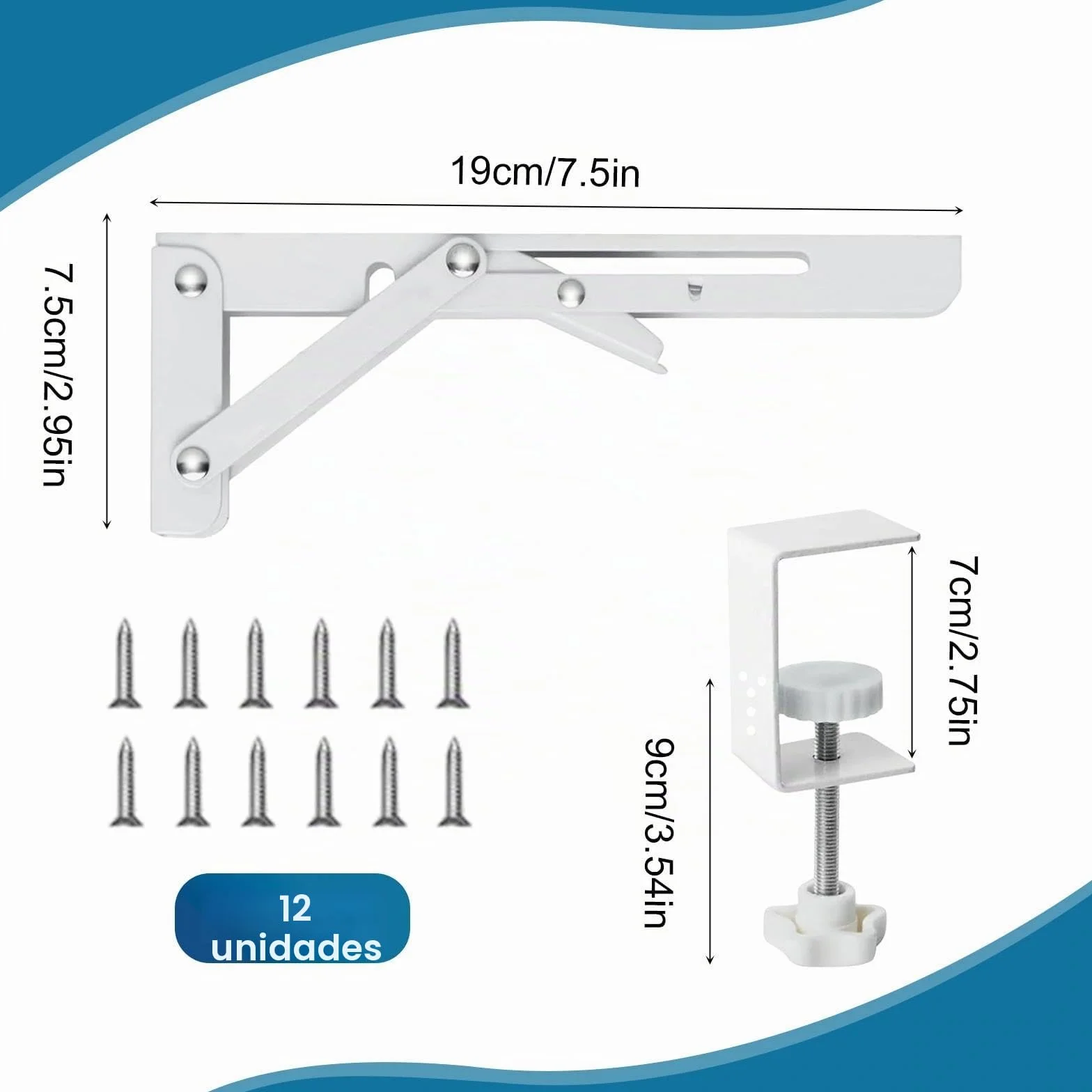 Soporte de Extensión de Escritorio Plegable Ajustable con Pinza en C para Teclado, Blanco