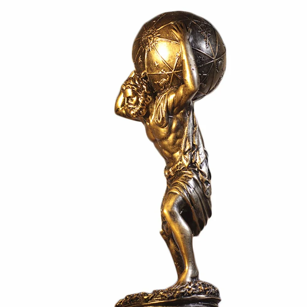 Estatua del Atlas, Bronce Titán Griego Atlas llevando la Estatua del Mundo Dios Romano del Cielo y Escultura Astronómica