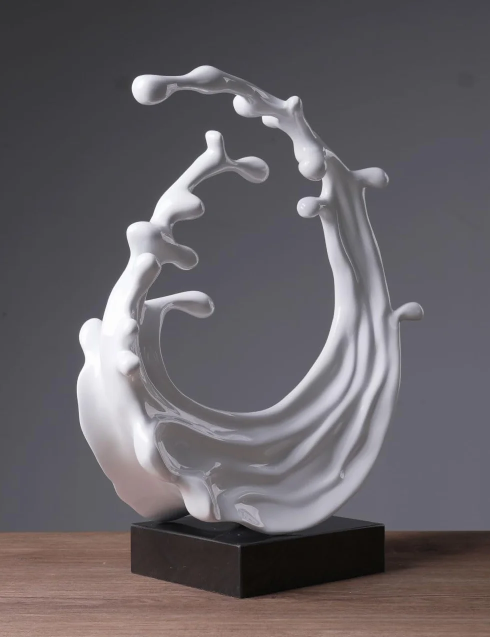 Escultura de Ola Marina Figura Abstracta Estatua Moderna Decoración Arte Interior Regalo para Salon Comedor Oficina Blanca 42cm