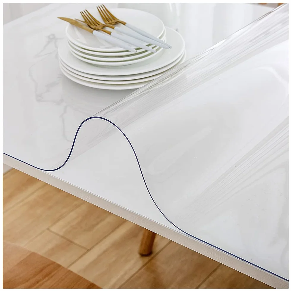 Protector de mesa 70 x 130 cm Transparente de 1,5 mm PVC Mantel de mesa lavable impermeable para cocina del hogar 27,5 x 51,1 pulgadas (Transparente, 70 x 130 cm)