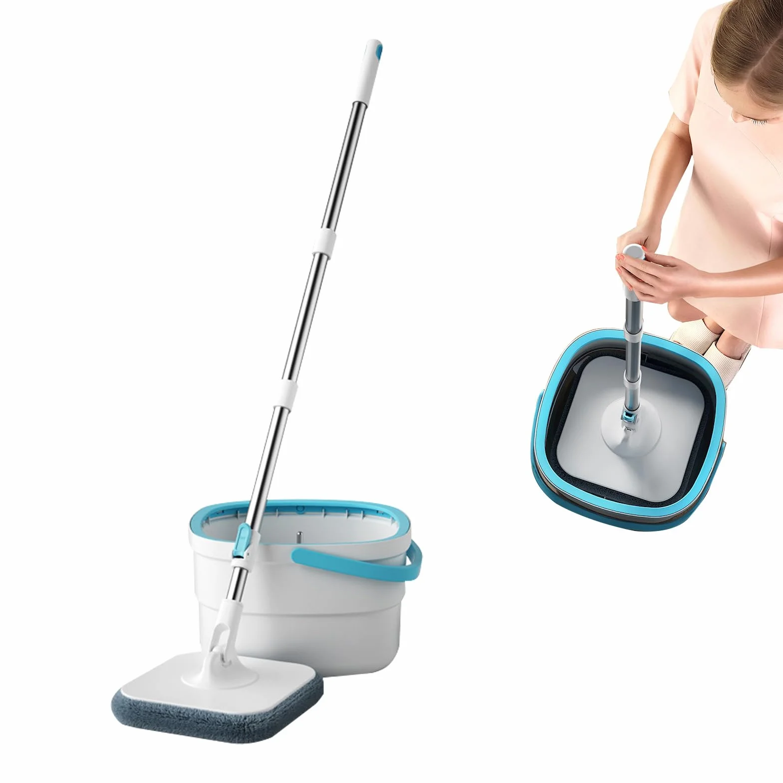 Fregona Con Cubo Herramientas de Limpieza de Suelos con Separación de Aguas | Juego De Fregona Cubo Y Escurridor Para Dormitorio Sala De Estar Comedor Cocina Baño Estudio
