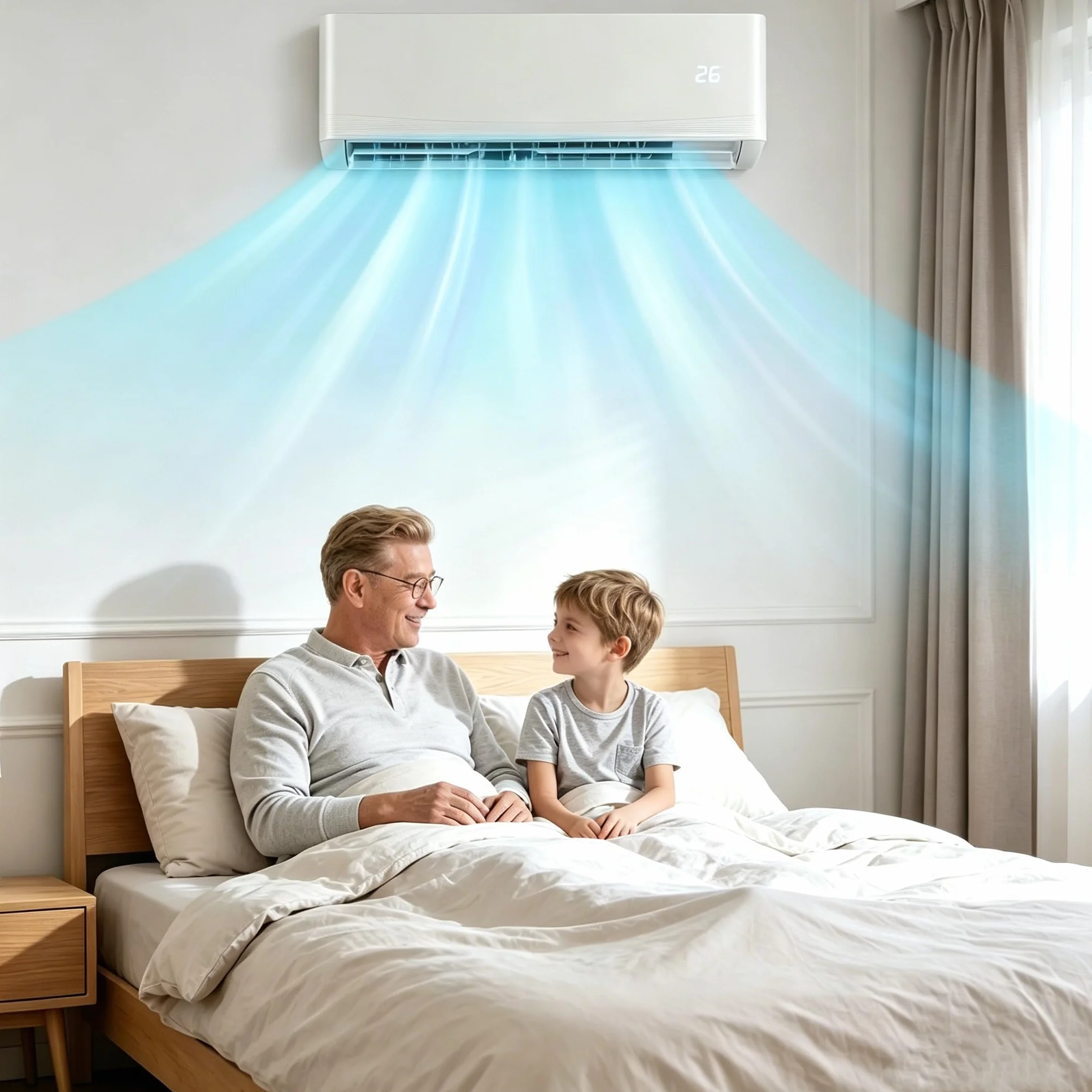 LIFEZEAL - Aire acondicionado dividido inversor reversible, aire acondicionado silencioso con tubos de cobre, A++, R32, funciones calefacción, refrigeración y deshumidificación, para sala de estar