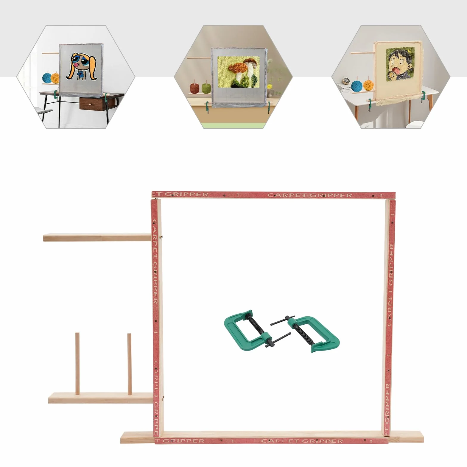 innytund Tufting Frame, 27.6in HolzTeppich Herstellung Rack Kit Teppich Tuft Stand mit 2* G Klemmmmen und 6* L-förmige Eckcodes, DIY Craft Making Rahmen Kit für Tapestry Nähen und Tufting Tuch Stand