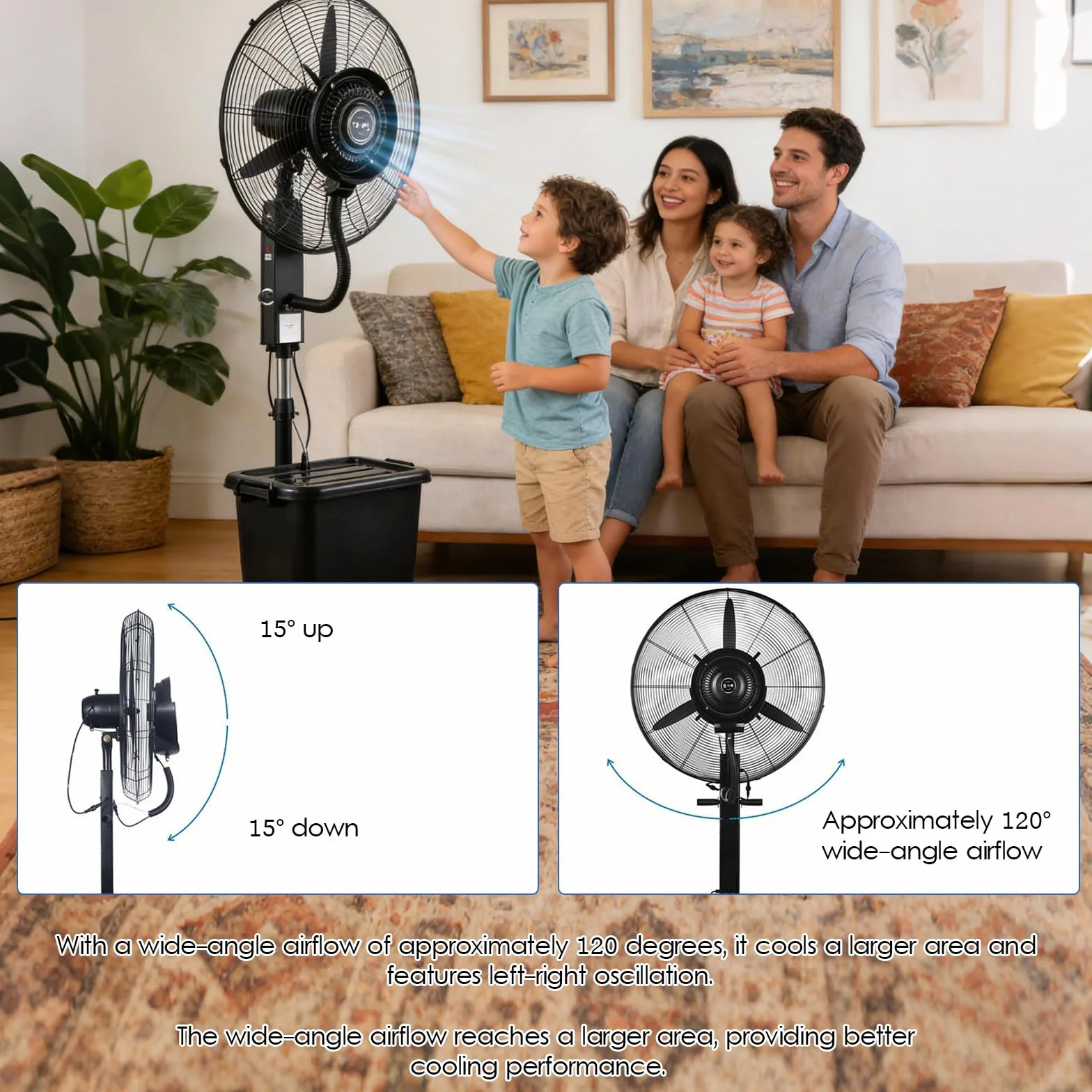 Ventilador de Pie para Exteriores, Ventilador Industrial Potente | Resistente al Polvo y Agua, Ventilador de Alta Velocidad para Garaje, Gimnasio, Taller, Terraza y Grandes Naves Industriales