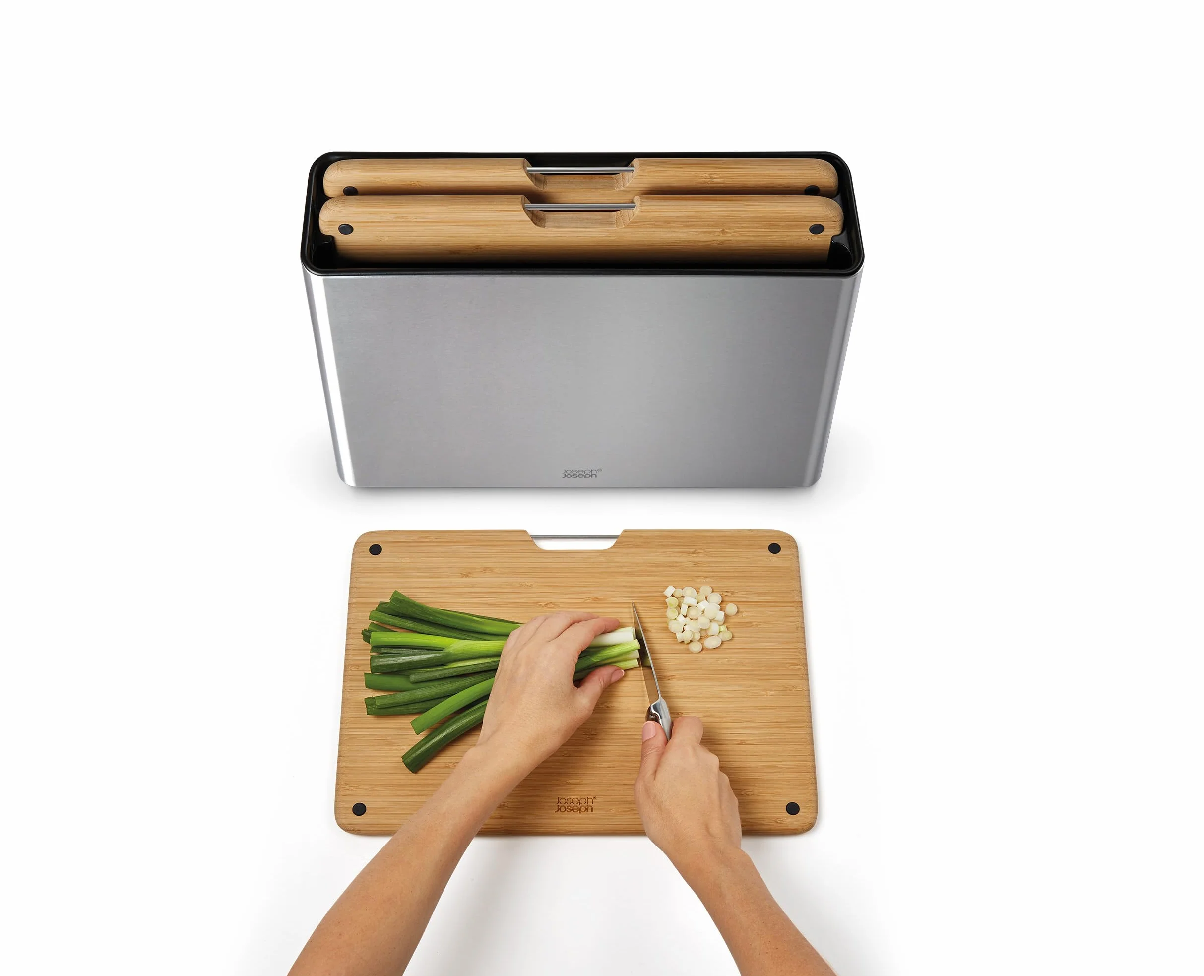 Joseph Joseph Folio Tablas de Picar Antideslizantes Bambú 3 Piezas Estuche Acero Inoxidable Grande