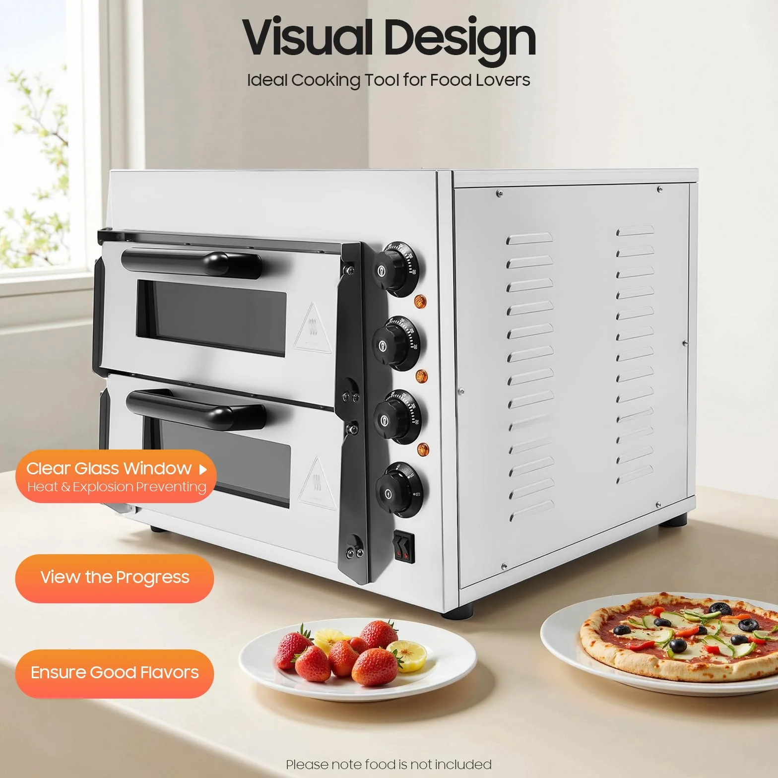 Horno de pizza eléctrico, horno de pizza de doble capa 3000W Mini Horno de Pizza Eléctrico, Horno De Pizza Para La Restauración, 50-350℃ Gastro Horno de Piedra