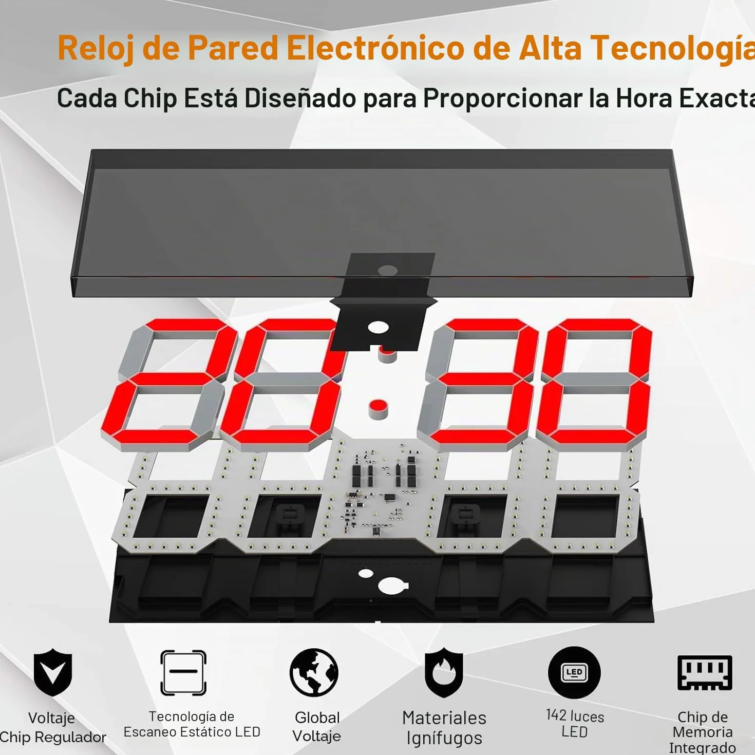 CHKOSDA Reloj LED digital de pared grande con pantalla LED de 18 pulgadas, cuenta atrás con 8 niveles de brillo ajustables, indicador de 12/24 horas, indicador de temperatura y calendario (rojo)