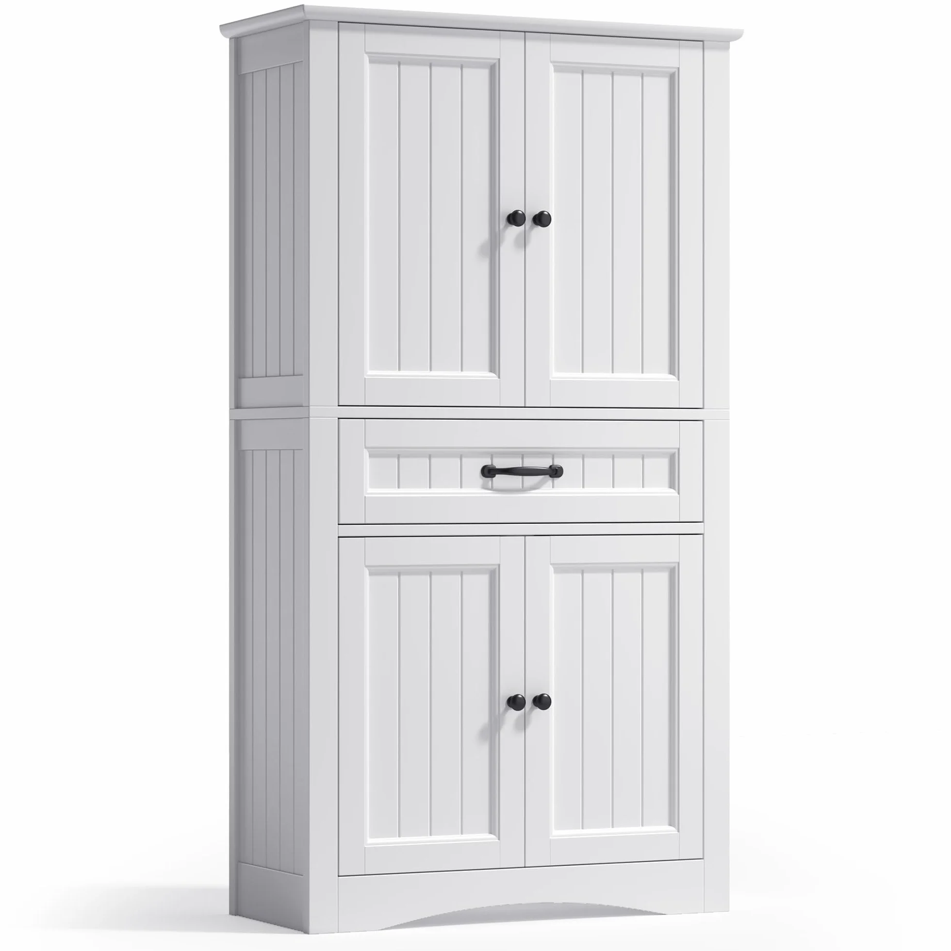 Xbro Mueble de Baño Alto con 2 Puertas y 1 Cajón, Armario Auxiliar con Baldas Ajustables, para Baño, Cocina, Salón o Despacho, 73 x 31 x 132 cm, Blanco