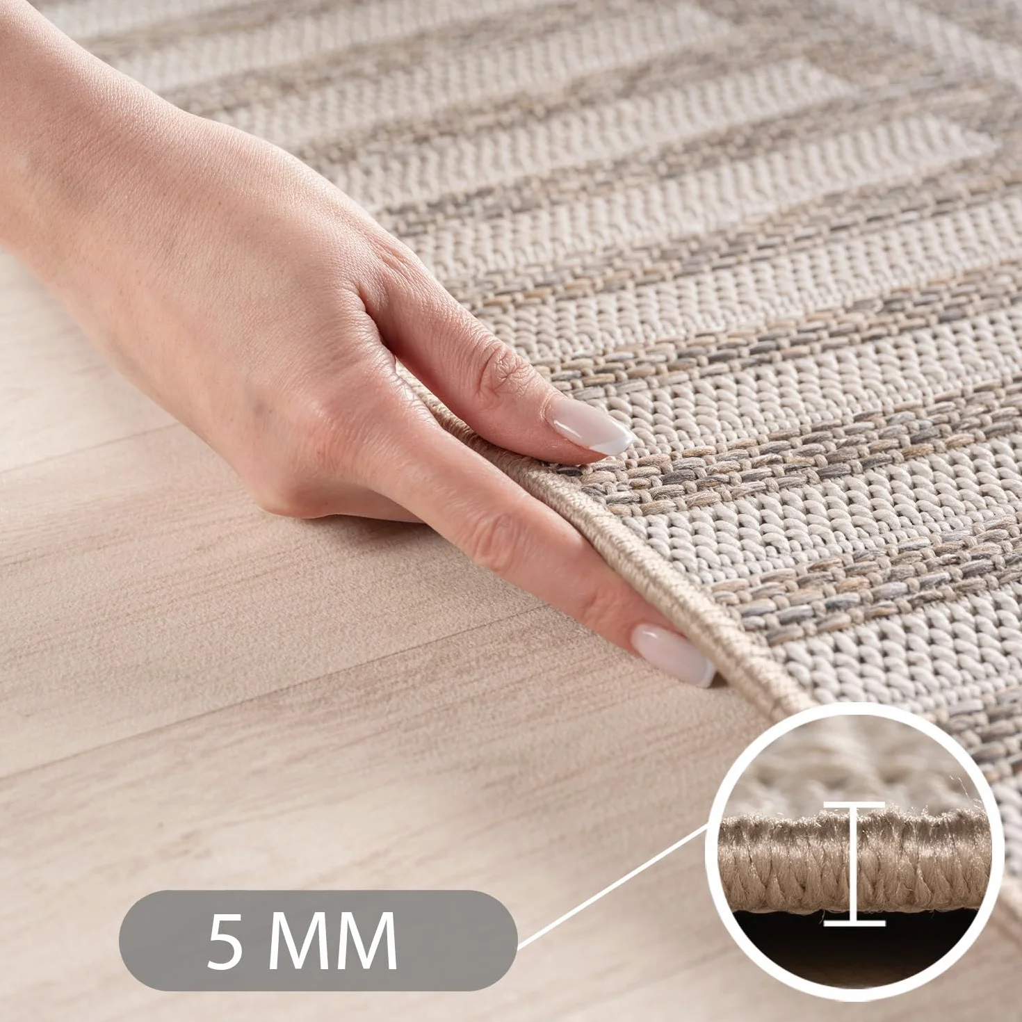 SIMPEX Alfombra Exterior Beige 240x340 cm Resistente a la Intemperie UV Fácil de Limpiar Diseño Escandinavo Boho para Cocina Balcón Terraza Jardín