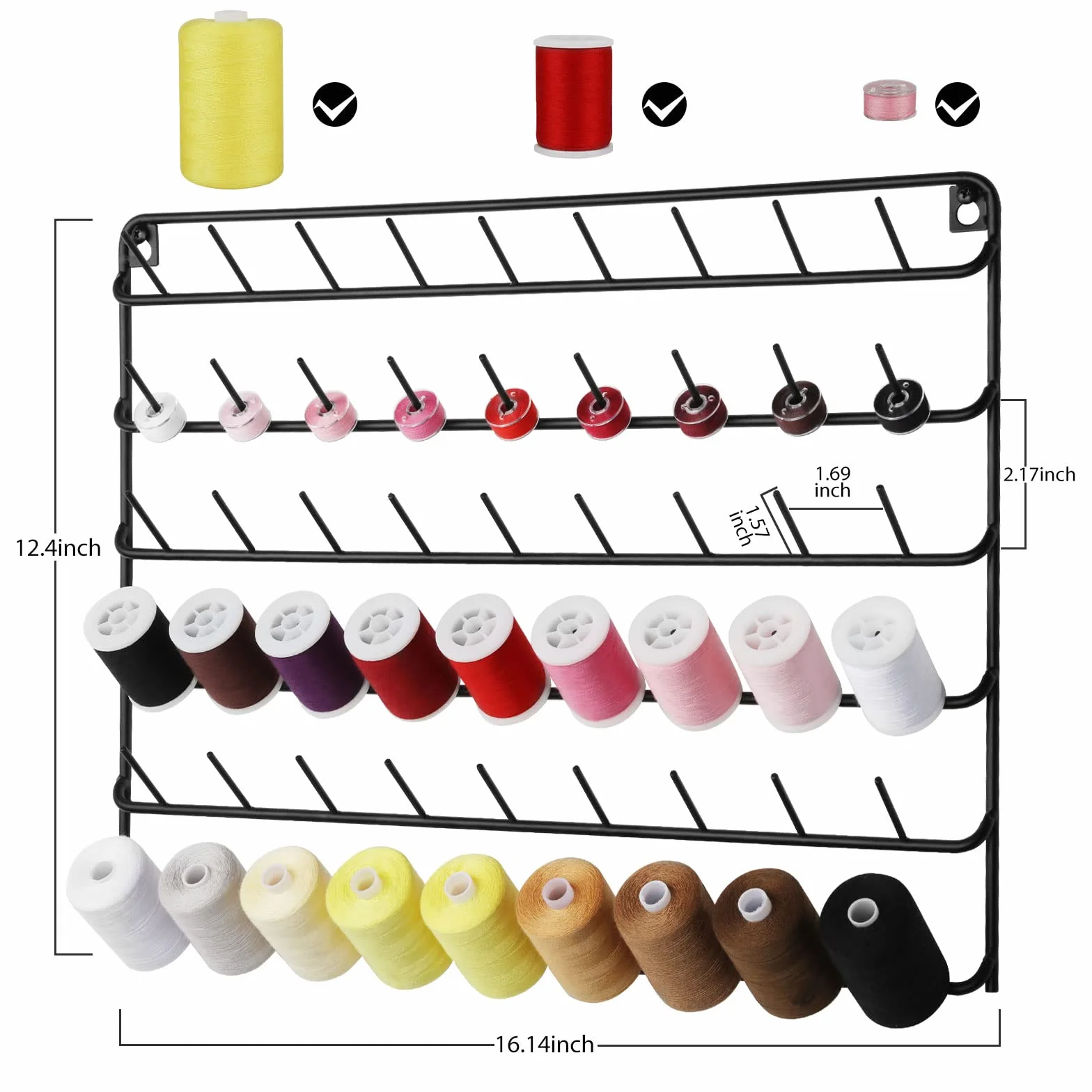 54 Soporte de Bobinas de carreter Set, Estante para Hilo de Coser, Organizador de Bobinas de Hilo, 6 Capas, Herramientas de Costura Artesanal para Acolchar, Bordar, Joyería (4, Negro)