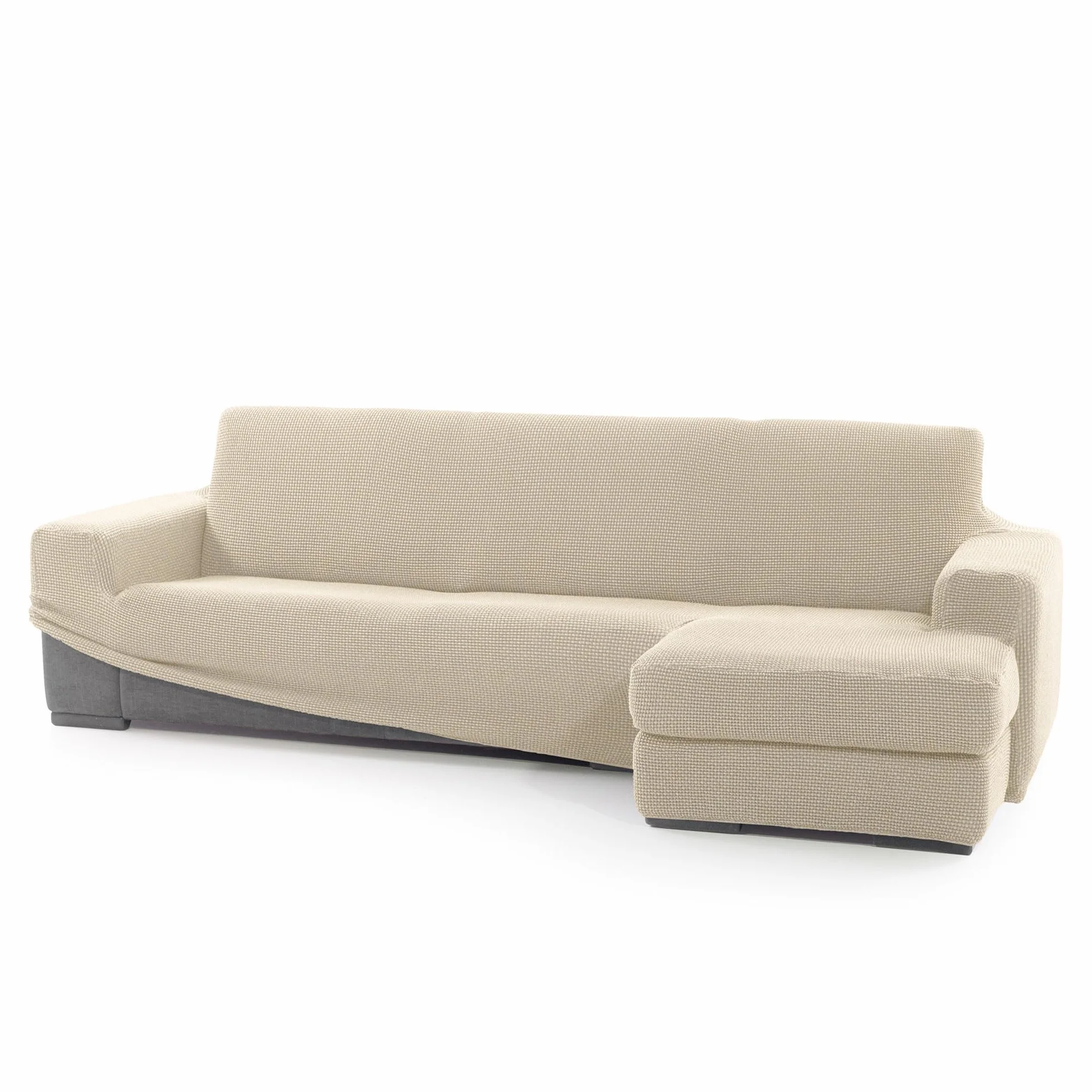 FAVERTI® Funda Super Elástica Chaise Longue Brazo Corto Derecho (Visto de Frente) | Modelo NOVELE | Beige | Protector de Calidad de Tejido Jacquard Tacto algodón