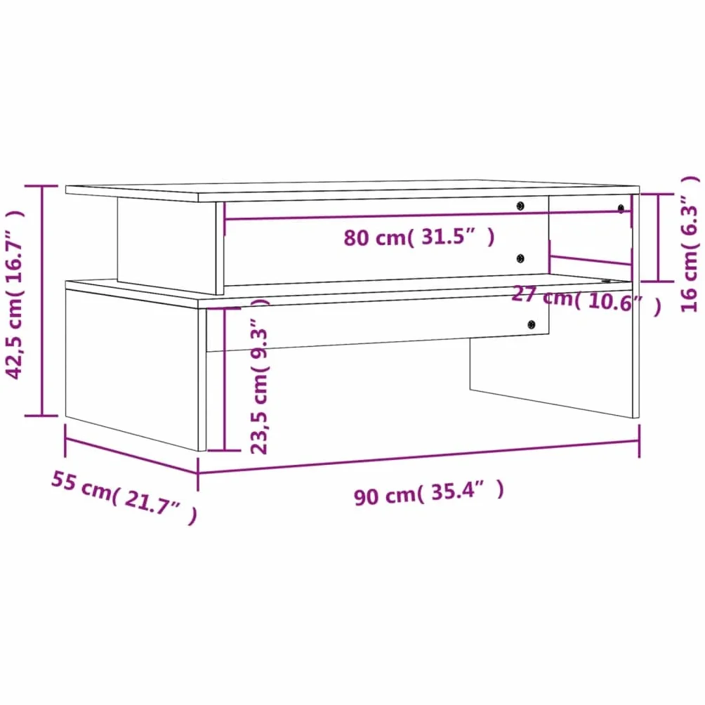 Sonoma - Mesa de centro de roble (90 x 55 x 42,5 cm, material de madera, robusta mesa de salón con espacio de almacenamiento, elegante mesa auxiliar para bebidas y aperitivos)