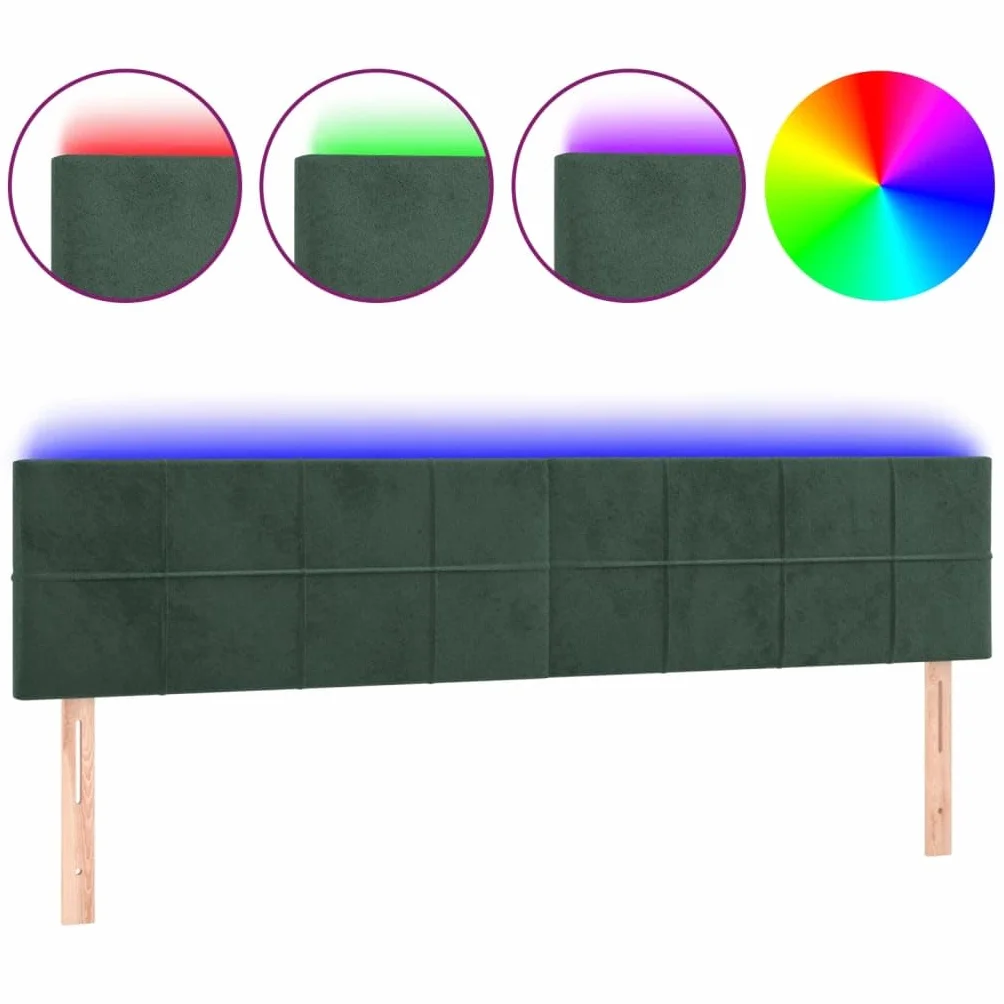 Cabecero de cama LED de terciopelo, 180 x 5 x 78/88 cm, altura regulable, color verde oscuro con luces de colores, moderno cabecero tapizado para jóvenes y adultos