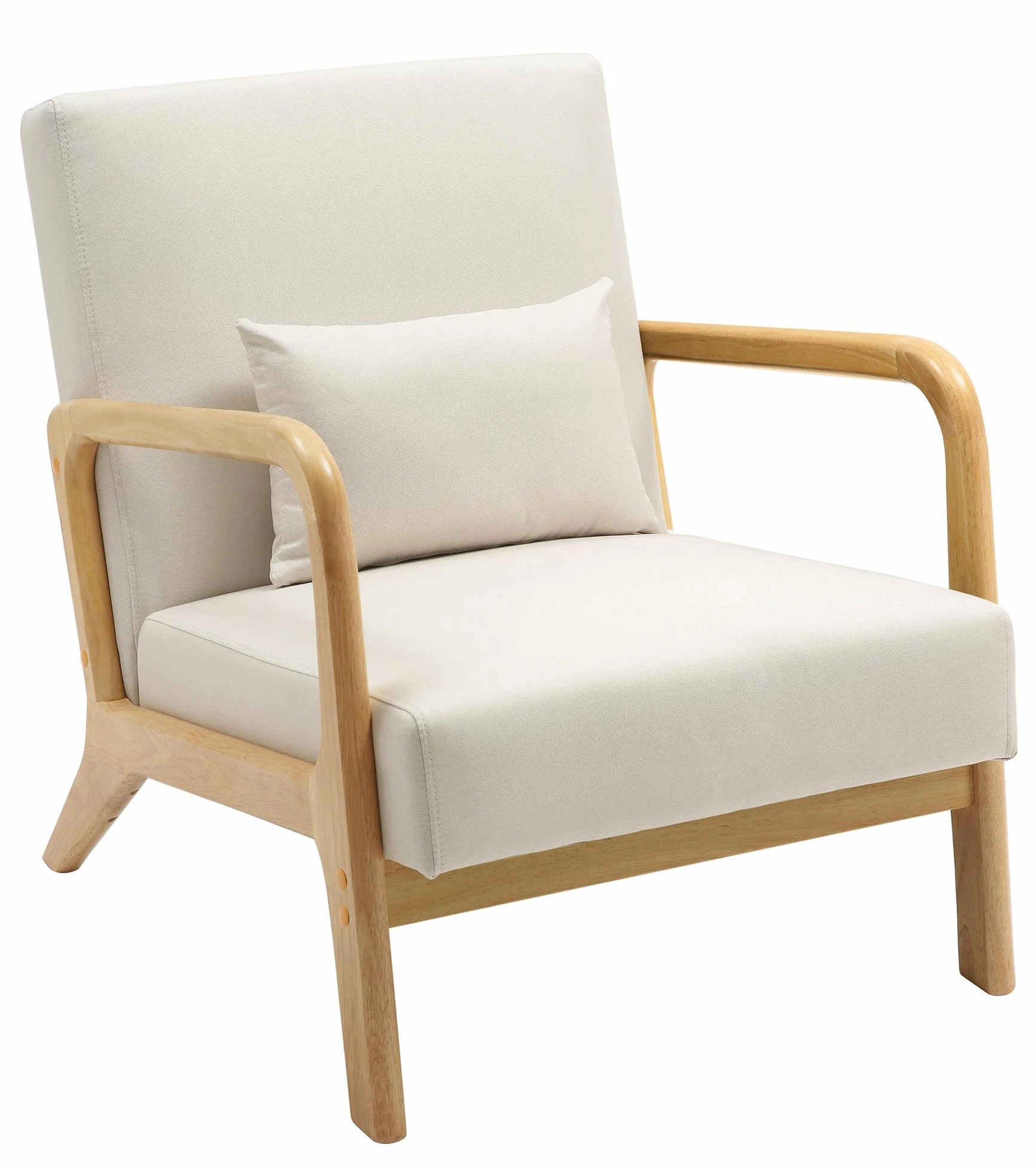 CLP Sillón Hibbing en Tela con cojín I Silla de Descanso con Base & reposabrazos de Madera I Butaca alcochada nórdica con Respaldo, Color:Crema