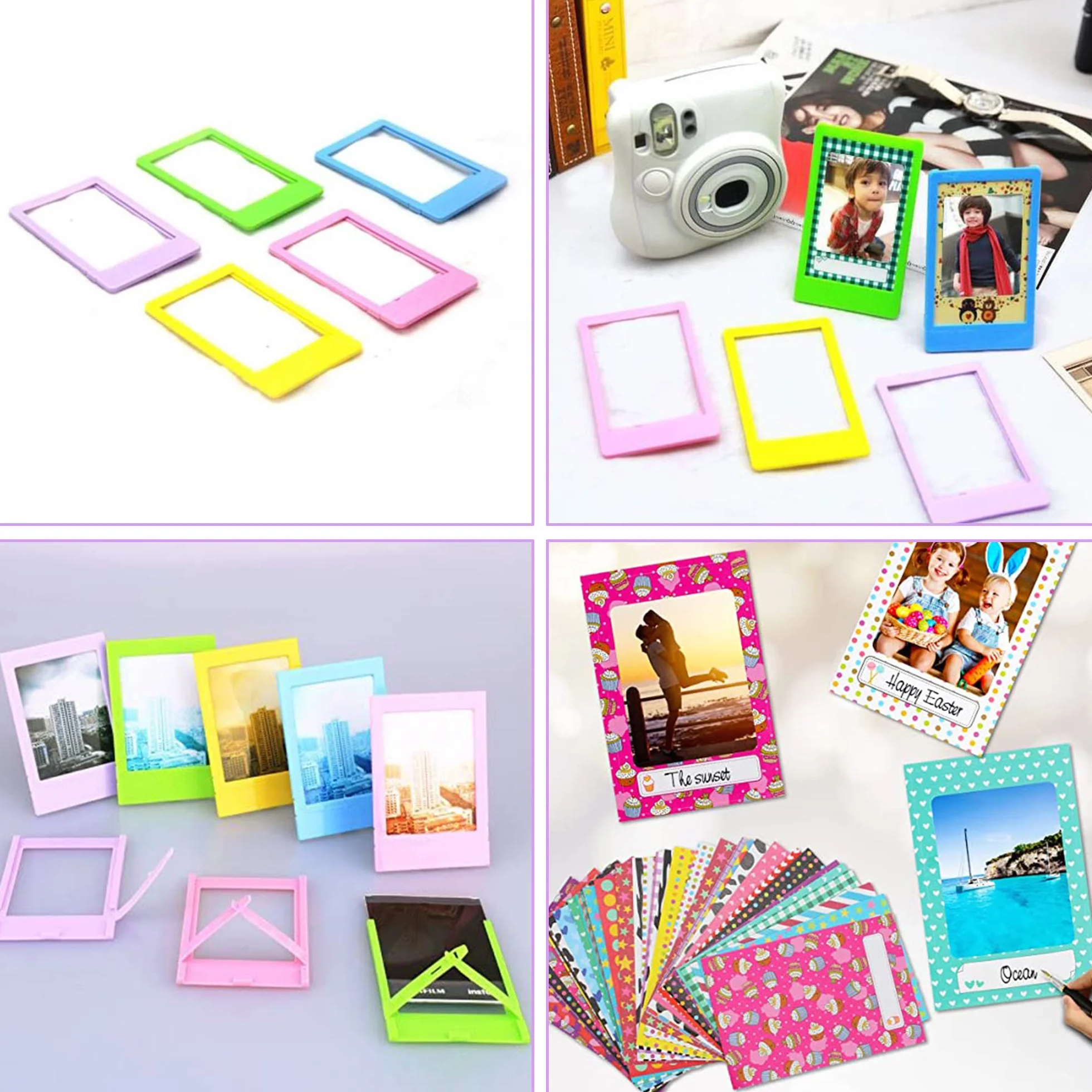 15pcs Mini Marco Polaroid+ 40pzas Pegatinas Álbum de Fotos 8,9 * 5,7 cm Mini Marco de Fotos Marco de Fotos de plástico para cámara instantánea Compatible con Instax Mini 11/Mini 9 etc.