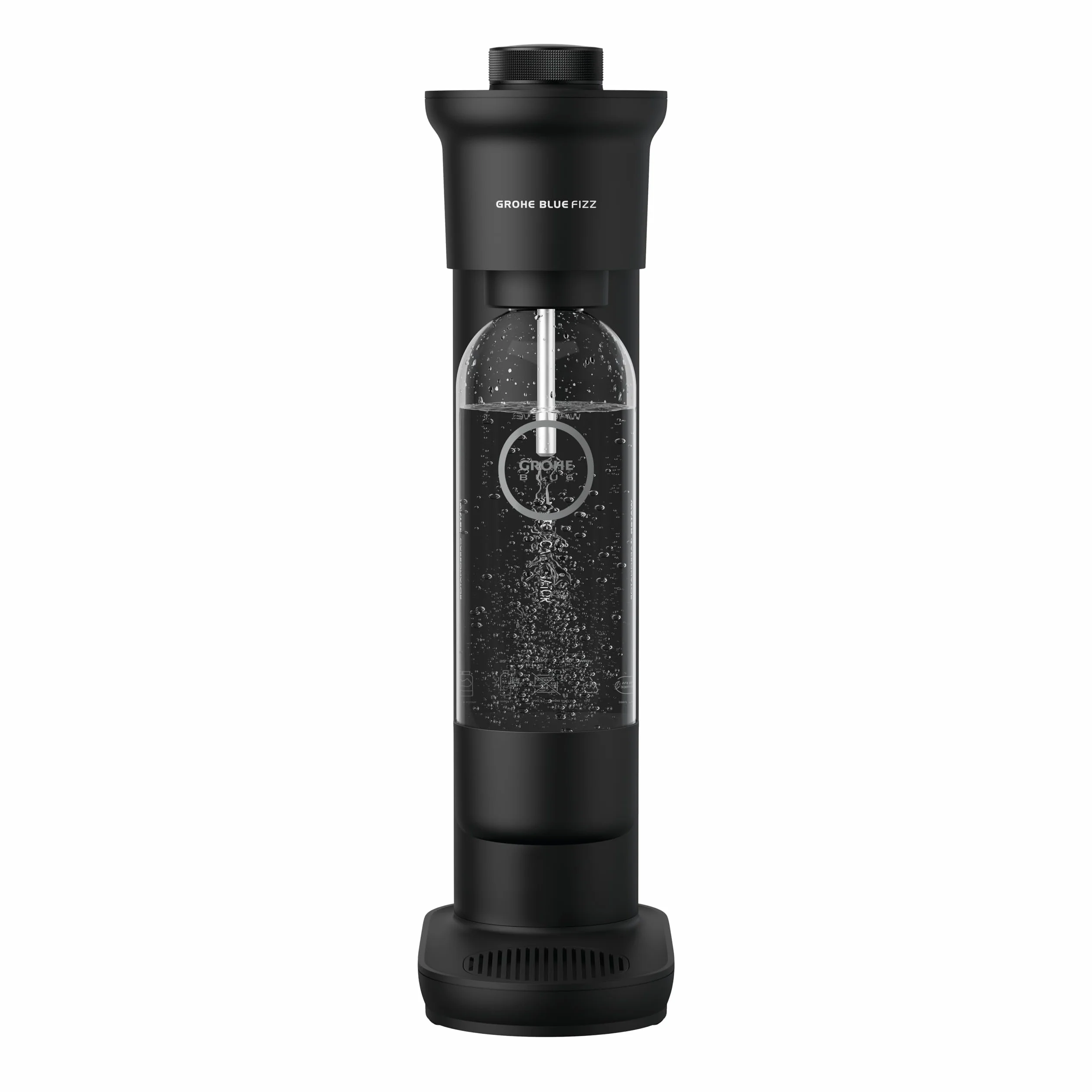 GROHE Blue Fizz - Carbonatador de agua con carbonización de un solo empuje, CO₂ no incluido, botella de agua de 850 ml sin BPA, boquilla de inyección de acero inoxidable, negro, 31943K00