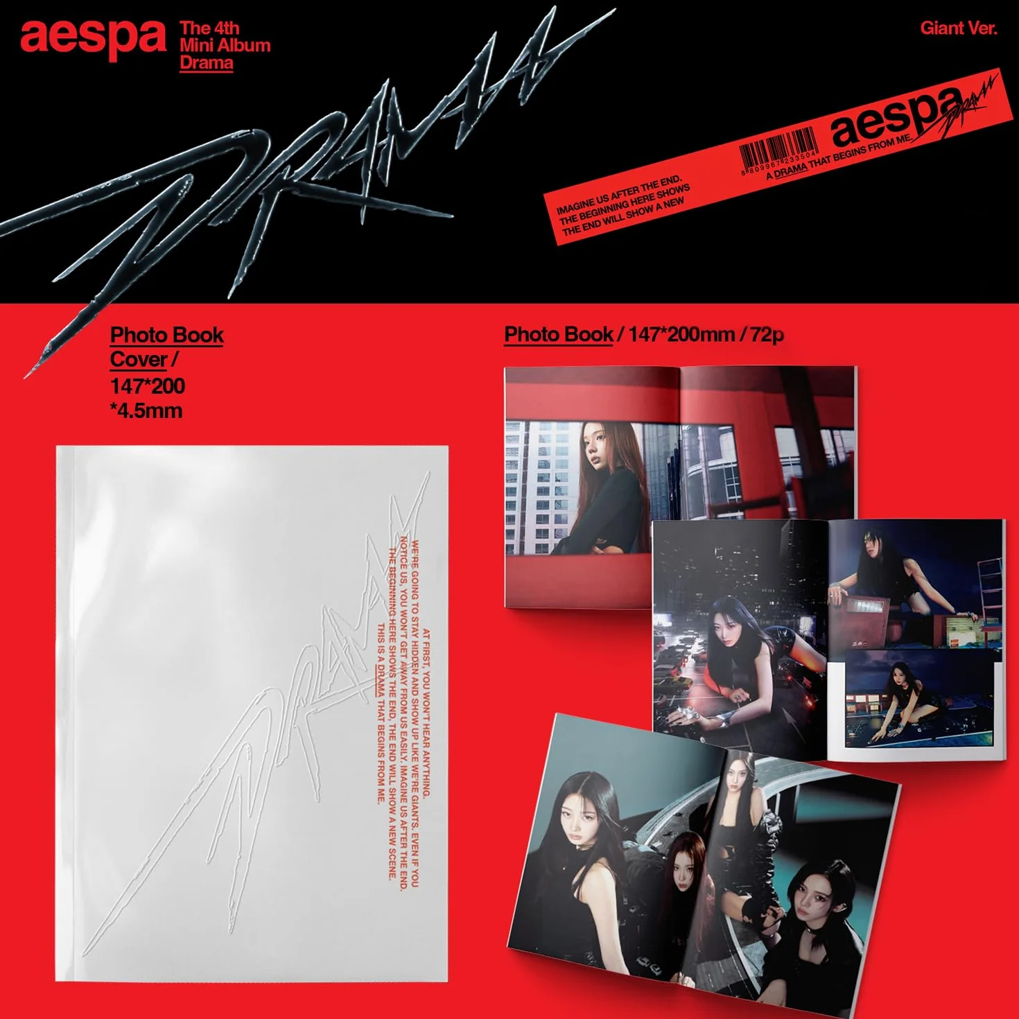 aespa - 4th Mini Album [DRAMA] (Giant Ver. - Random) Dust Jacket Poster + Photo Book + CD-R + Photocard + 2 Pin Badges + 4 Extra Photocards