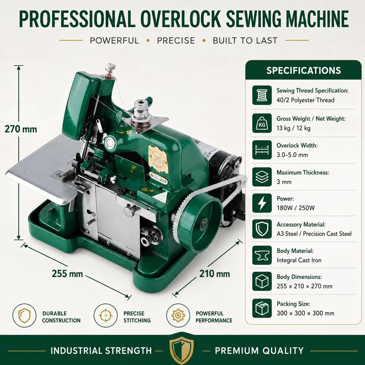 Máquina de coser Overlock Serger de alta resistencia - Overlocker de marco de metal con función de costura de mano para cuero y telas gruesas