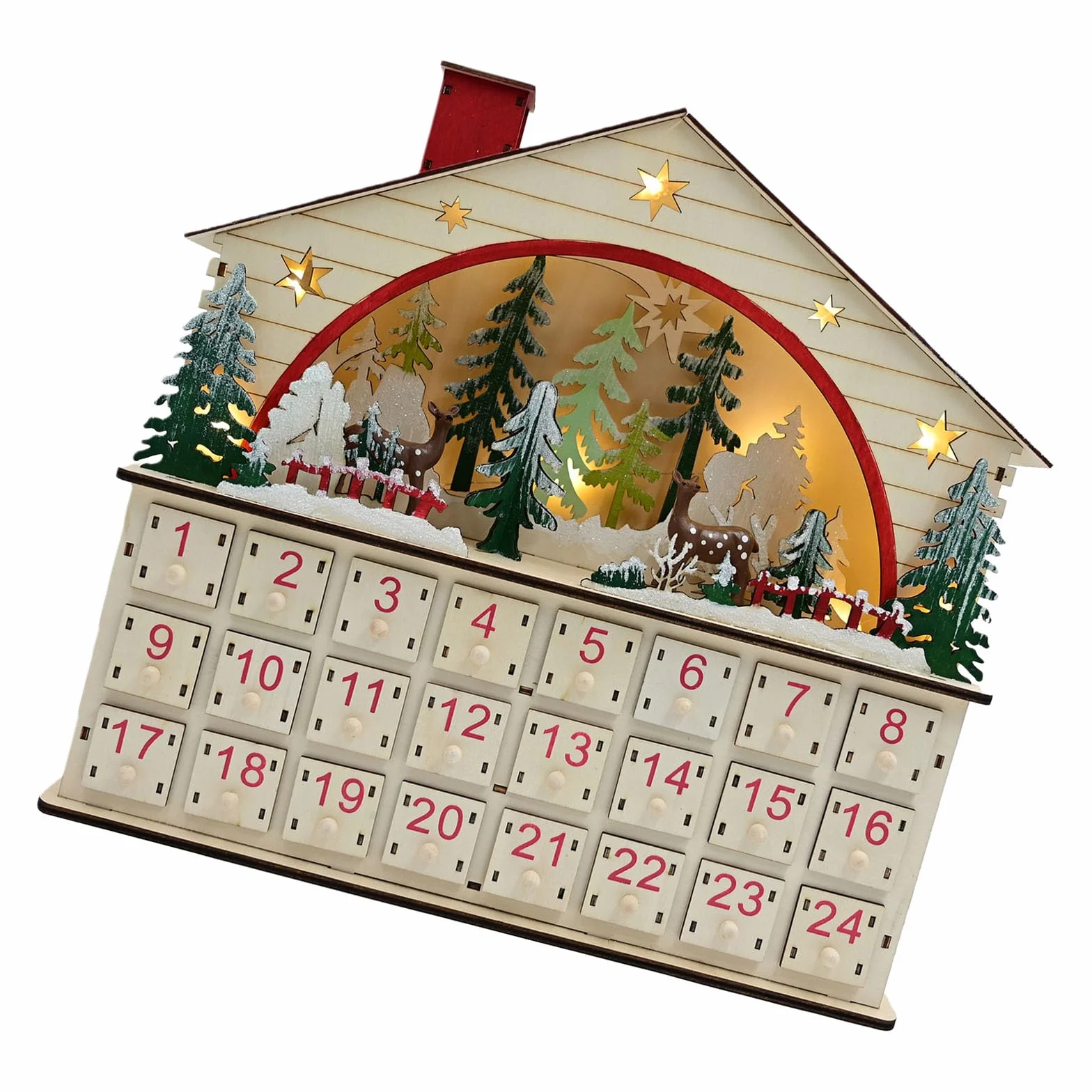 Calendario de Adviento de Navidad de madera fácil de usar con luces LED, batería de energía, cuenta regresiva, exhibición de cuentas regresivas, decoración del hogar de Navidad LED