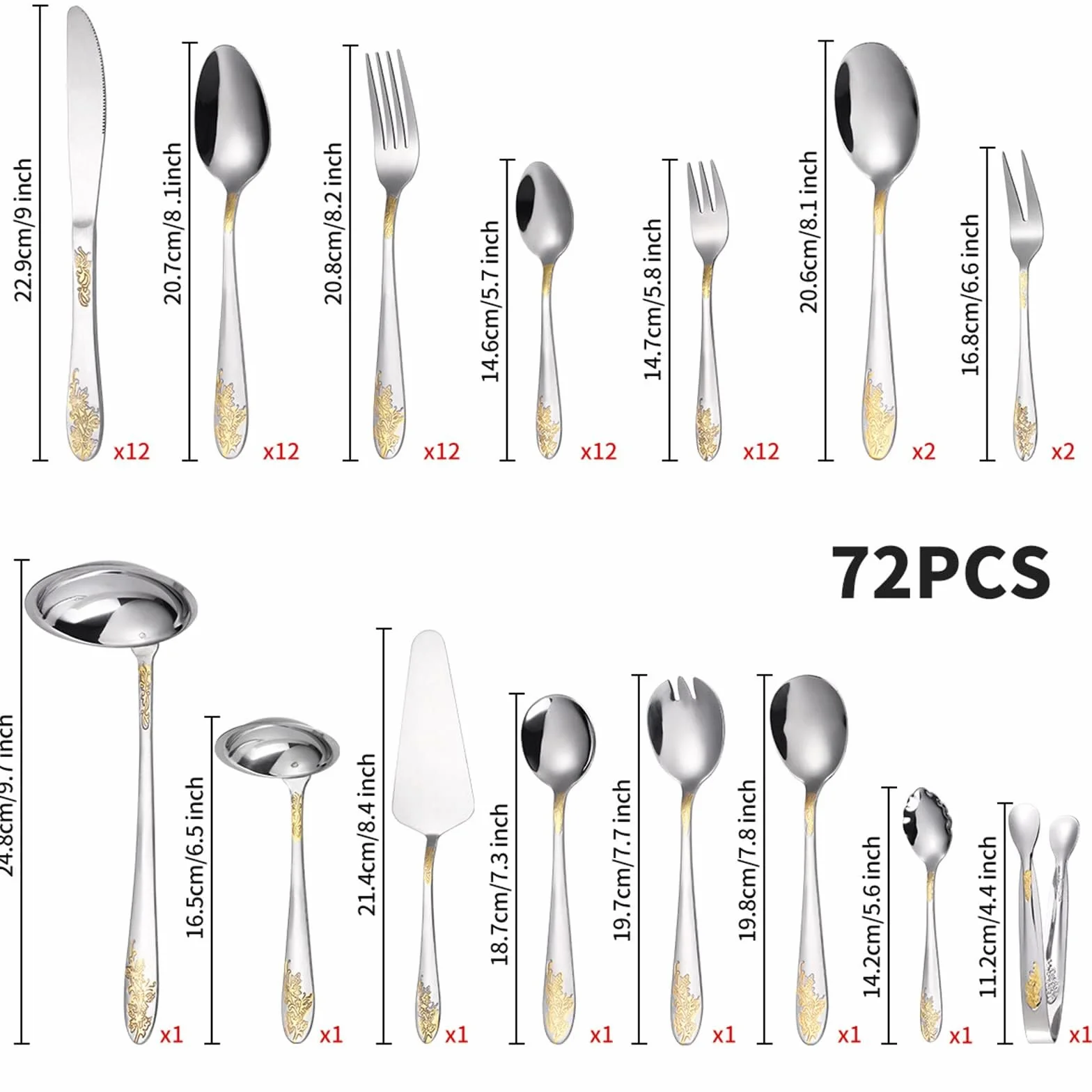 Juego de cubiertos de acero inoxidable para 12 personas, cubiertos completos con cuchillos, tenedores y cucharas, elegantes utensilios de comedor en caja de regalo de madera, ideal para varias